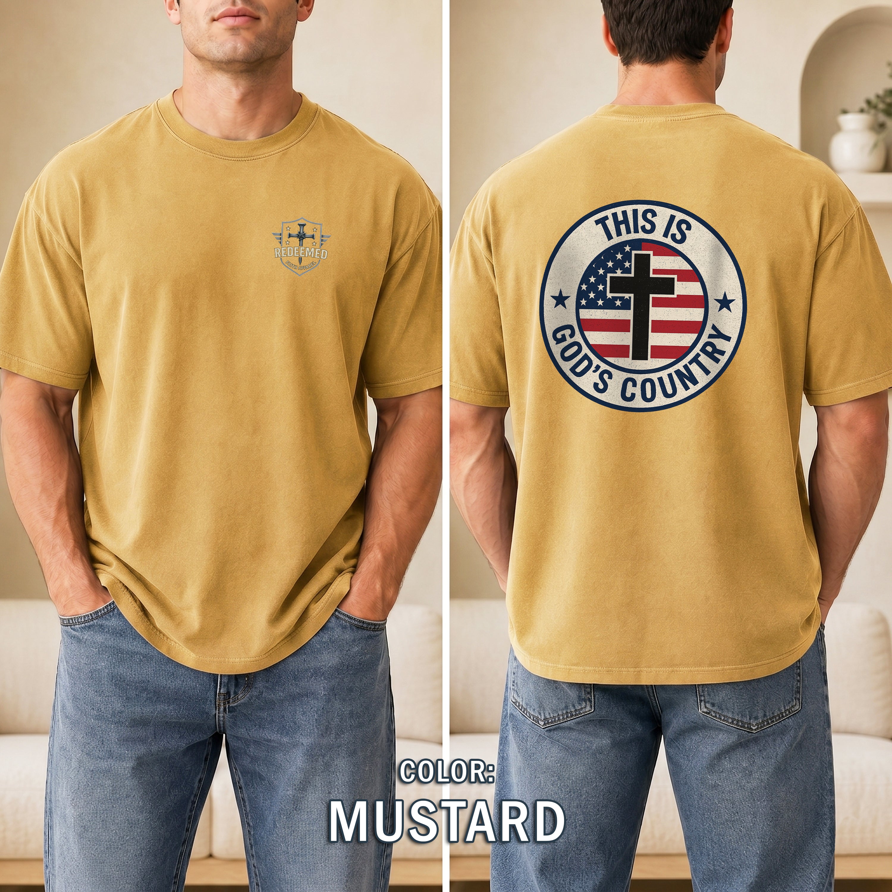 This Is Gods Country Christian Patriotic T-Shirt, American Flag Cross Shirt, Faith USA Tee, Christian Gift, Redeemed Faith Apparel