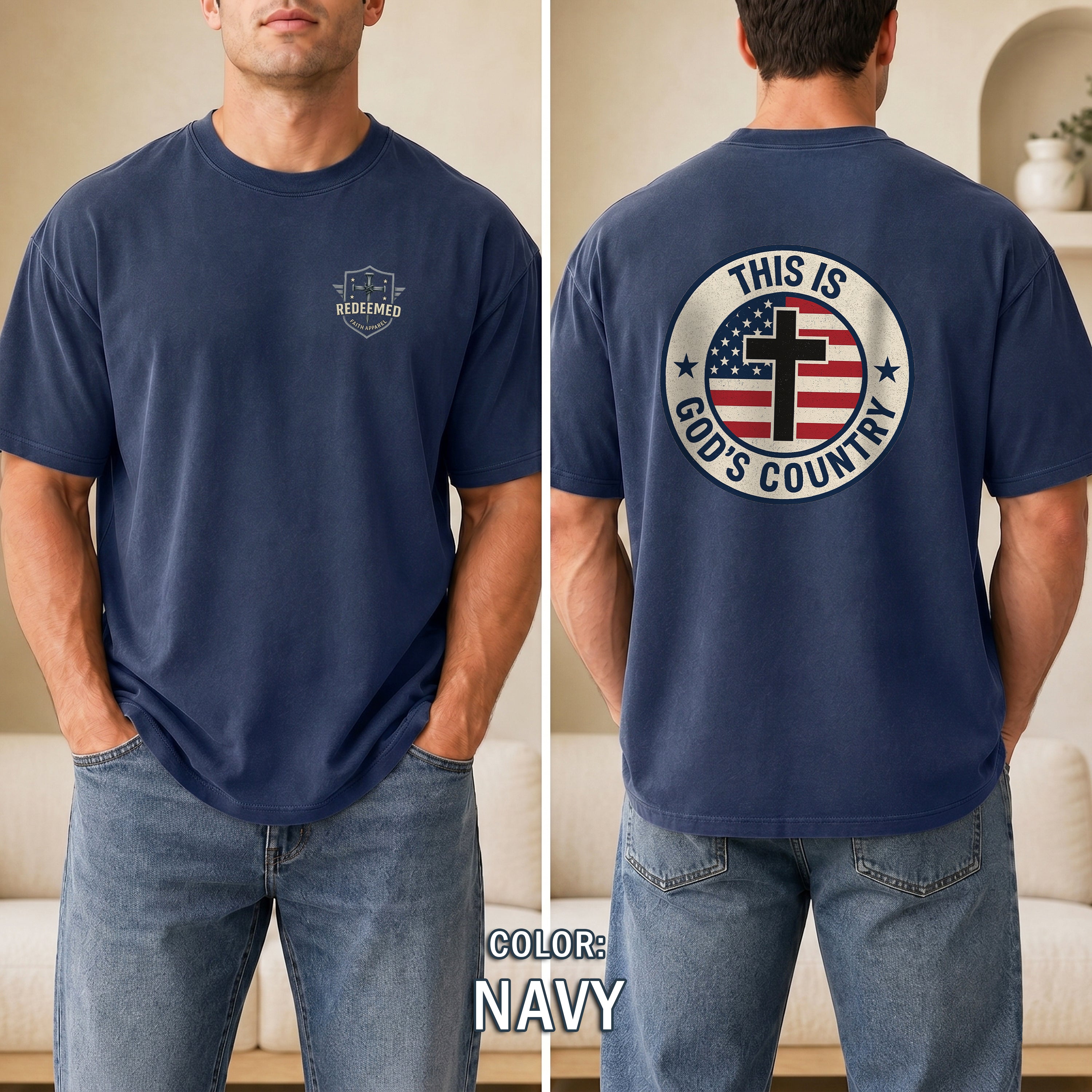 This Is Gods Country Christian Patriotic T-Shirt, American Flag Cross Shirt, Faith USA Tee, Christian Gift, Redeemed Faith Apparel