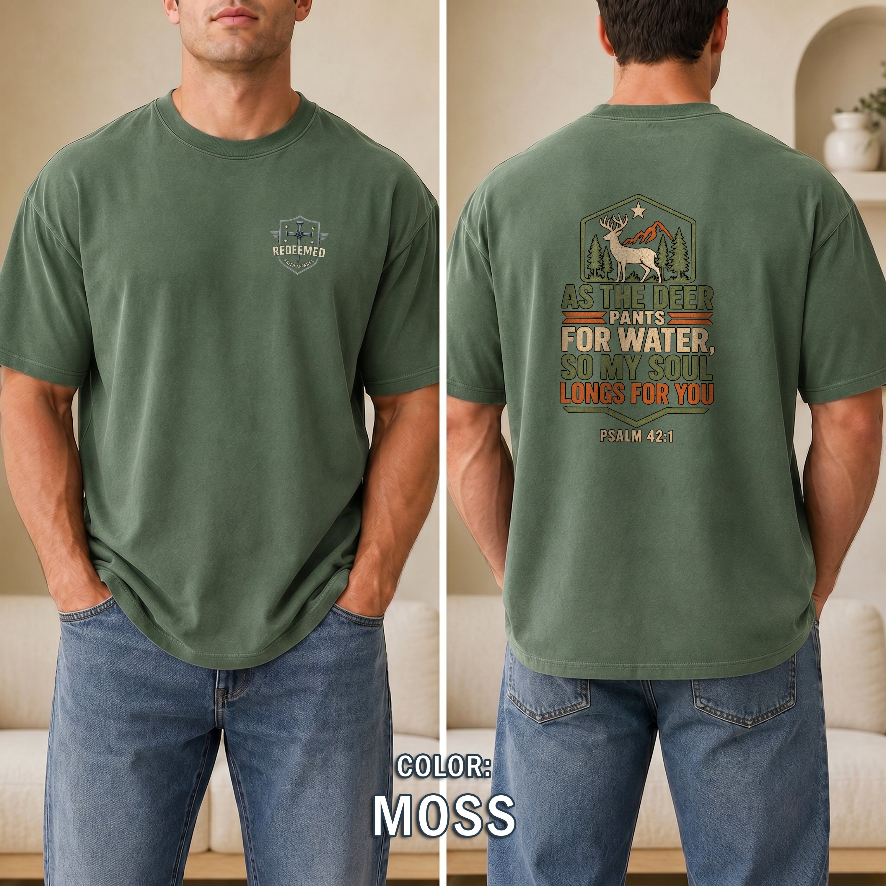 As the Deer Pants for Water Christian T-Shirt, Psalm 42:1 Faith Shirt, Hunting Christian Tee, Gift for Hunter, Redeemed Faith Apparel