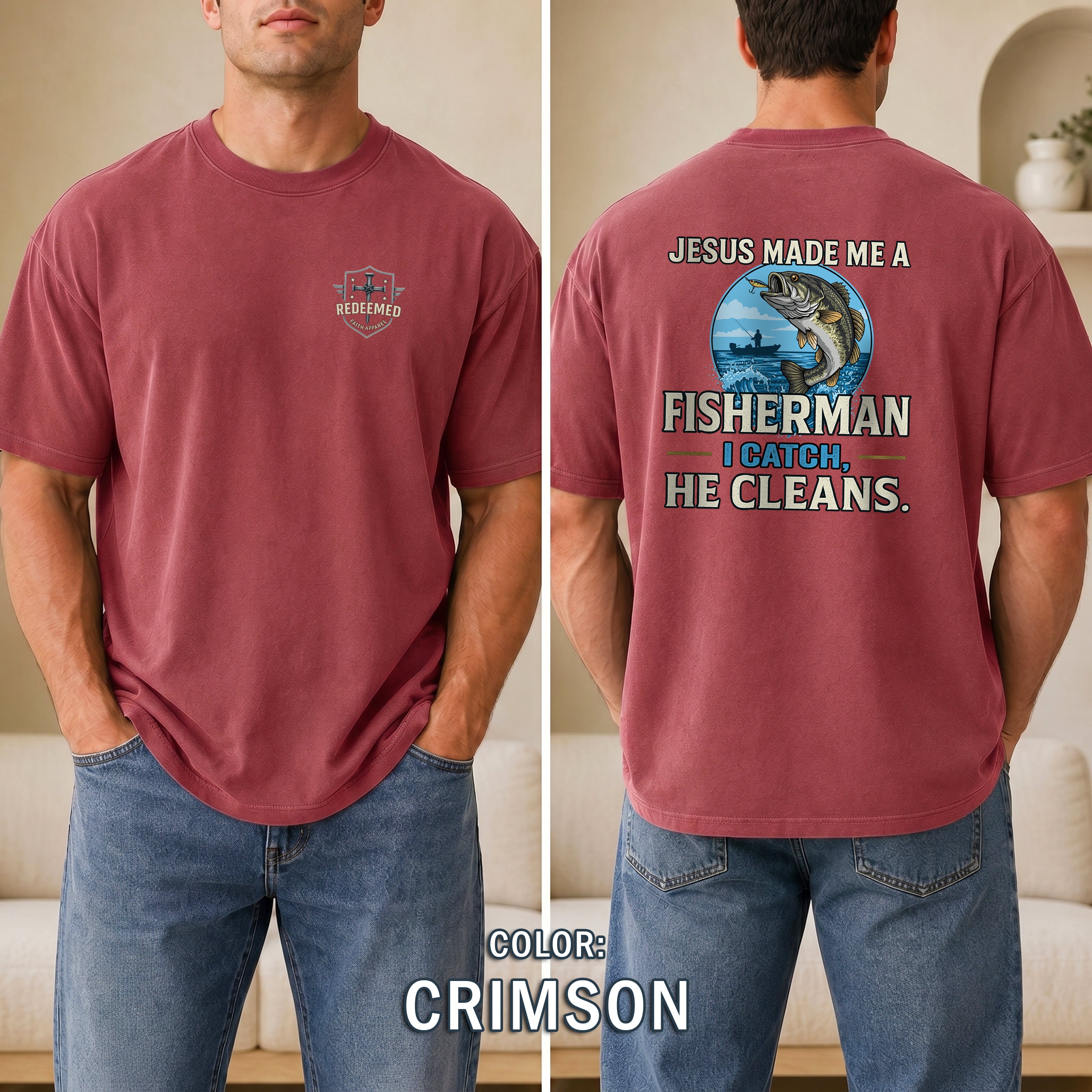 Jesus Made Me a Fisherman Christian Fishing Shirt, Faith Fishing Tee, Christian Gift for Men, Christian Fishermen, Redeemed Faith Apparel