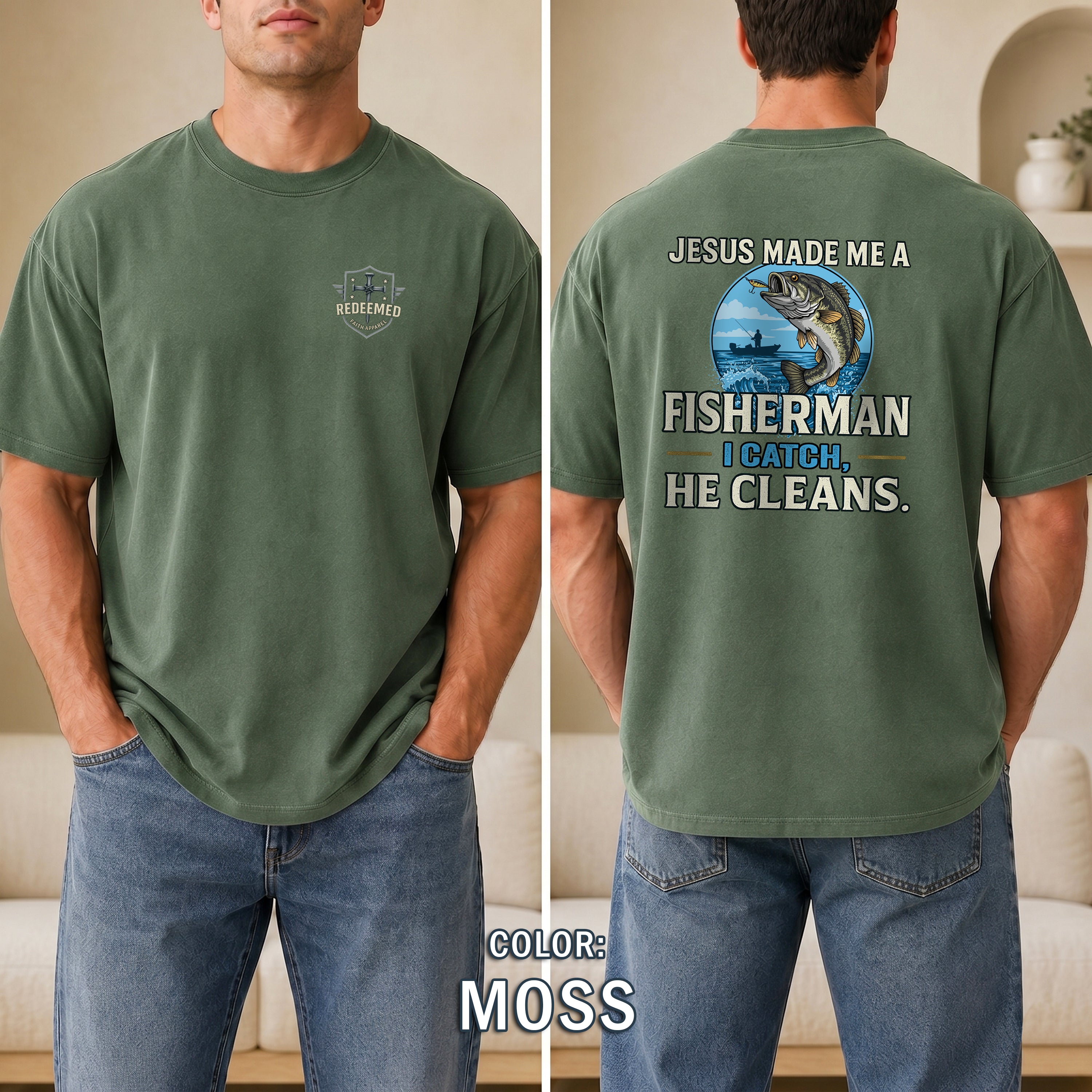 Jesus Made Me a Fisherman Christian Fishing Shirt, Faith Fishing Tee, Christian Gift for Men, Christian Fishermen, Redeemed Faith Apparel