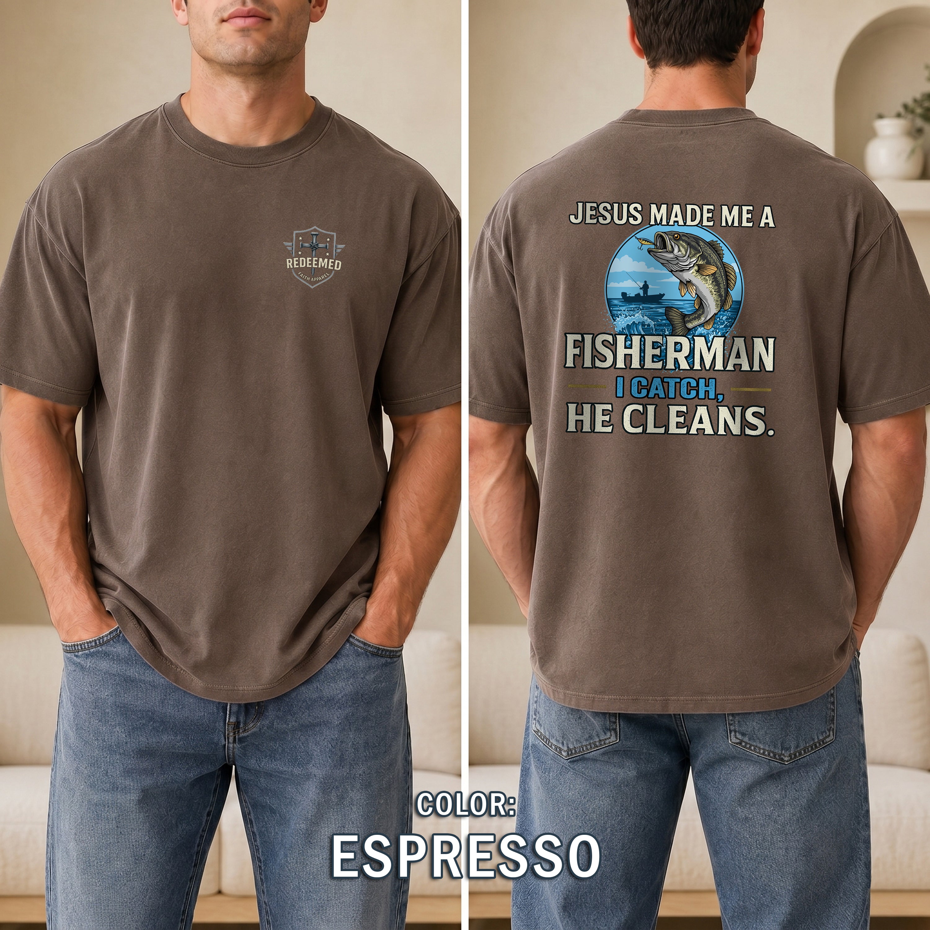 Jesus Made Me a Fisherman Christian Fishing Shirt, Faith Fishing Tee, Christian Gift for Men, Christian Fishermen, Redeemed Faith Apparel