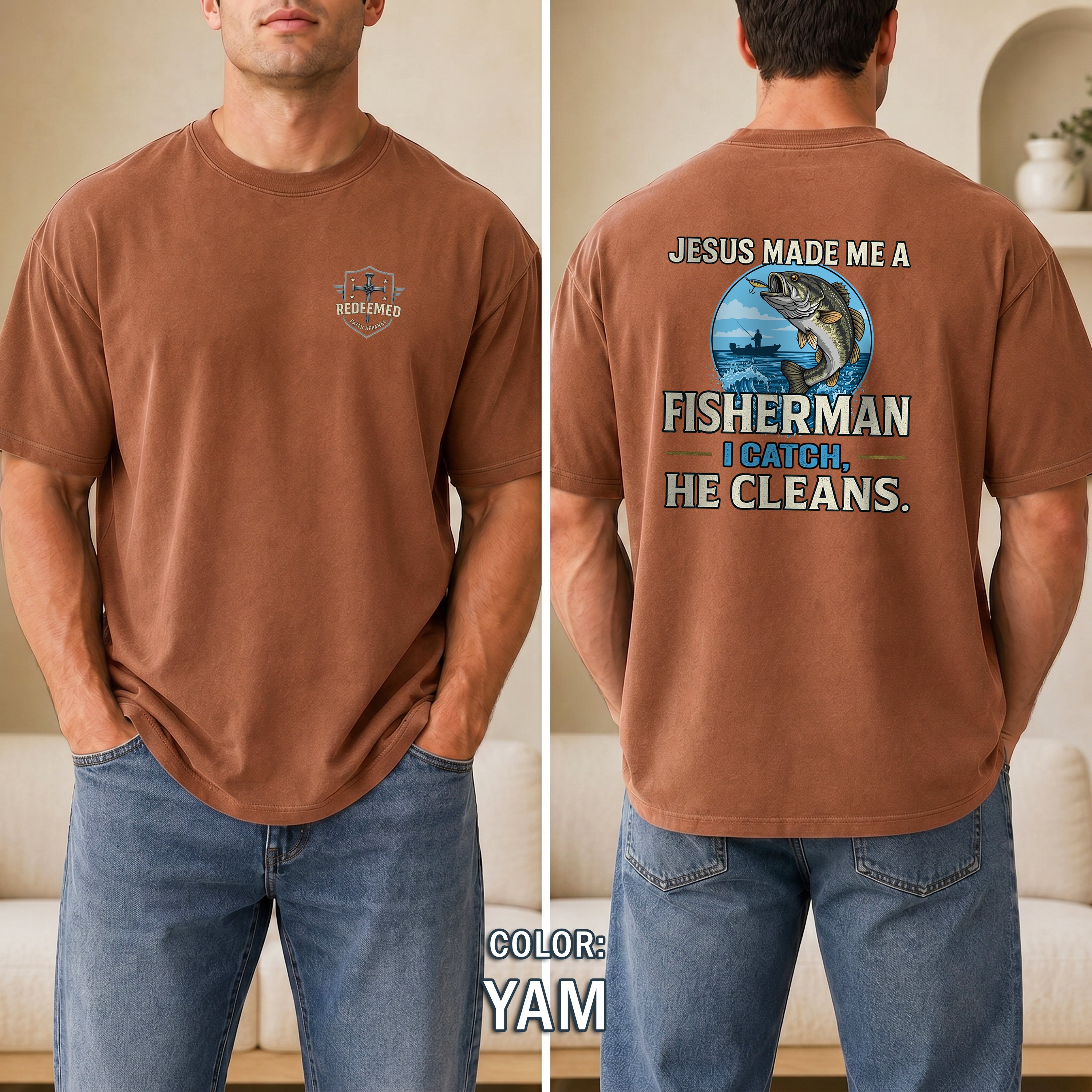 Jesus Made Me a Fisherman Christian Fishing Shirt, Faith Fishing Tee, Christian Gift for Men, Christian Fishermen, Redeemed Faith Apparel