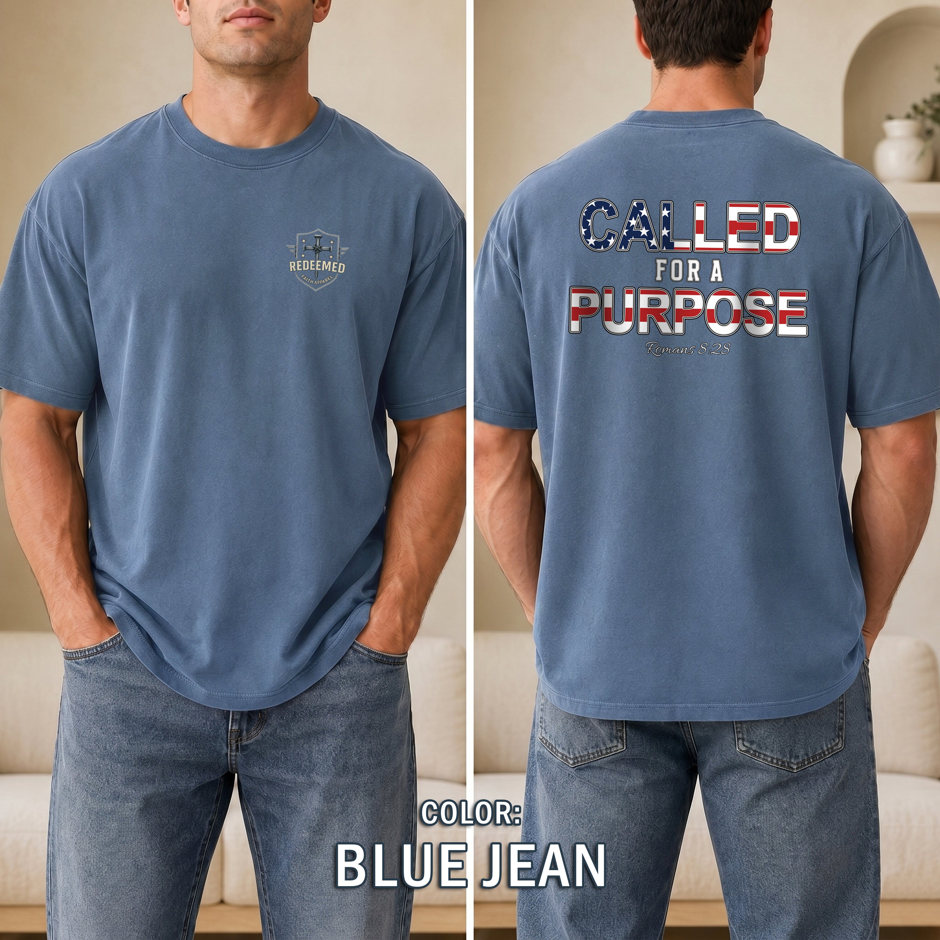 Called for a Purpose Christian Shirt, Romans 8:28 Bible Verse T-Shirt, Patriotic Faith Tee, Christian Gifts For Men, Redeemed Faith Apparel