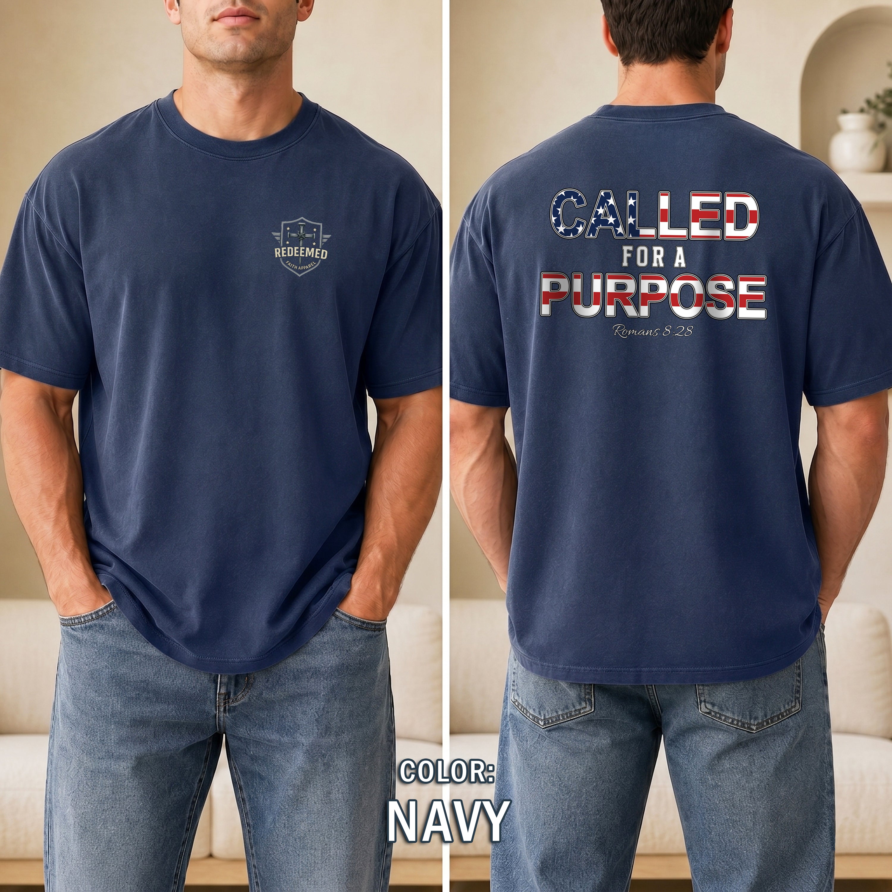 Called for a Purpose Christian Shirt, Romans 8:28 Bible Verse T-Shirt, Patriotic Faith Tee, Christian Gifts For Men, Redeemed Faith Apparel