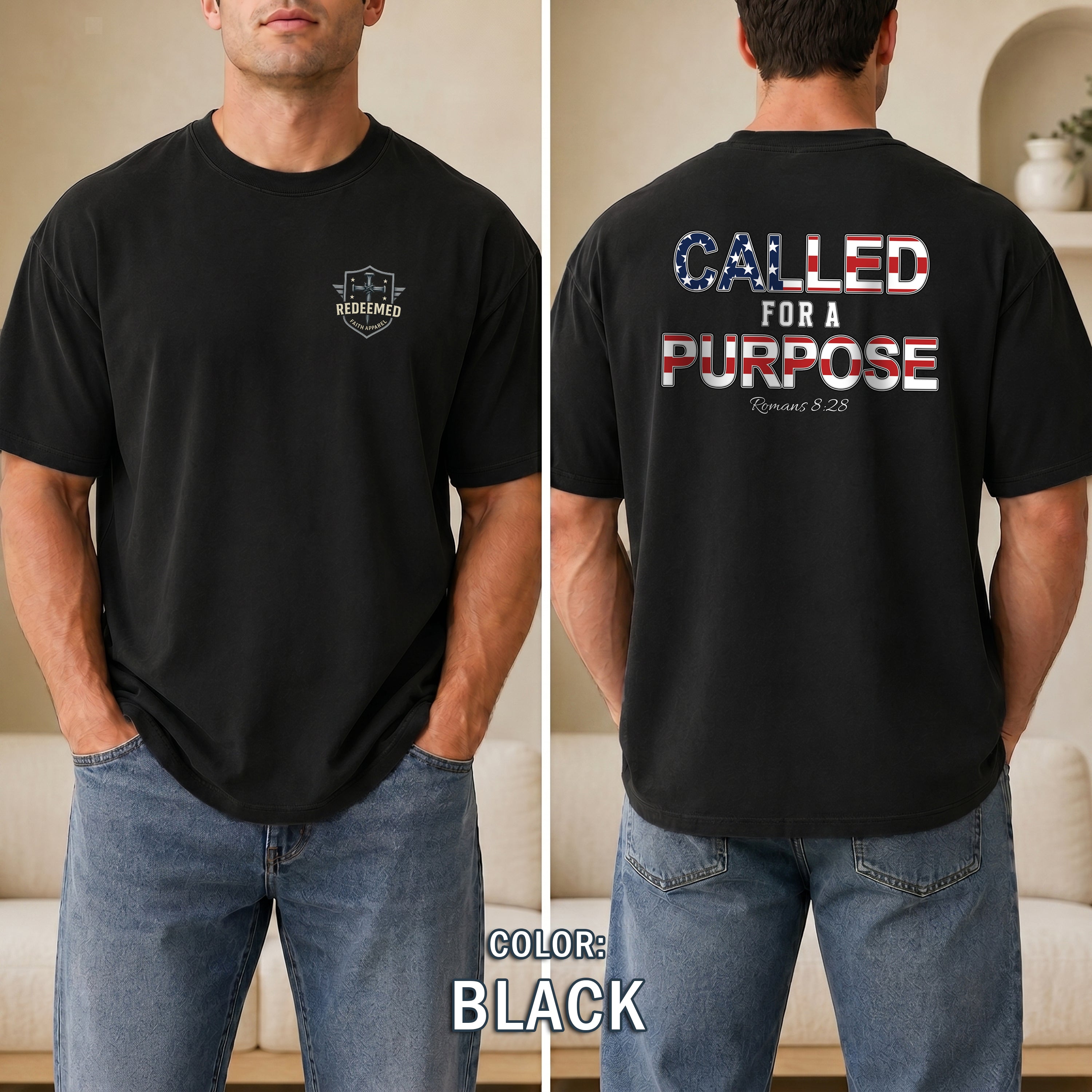 Called for a Purpose Christian Shirt, Romans 8:28 Bible Verse T-Shirt, Patriotic Faith Tee, Christian Gifts For Men, Redeemed Faith Apparel