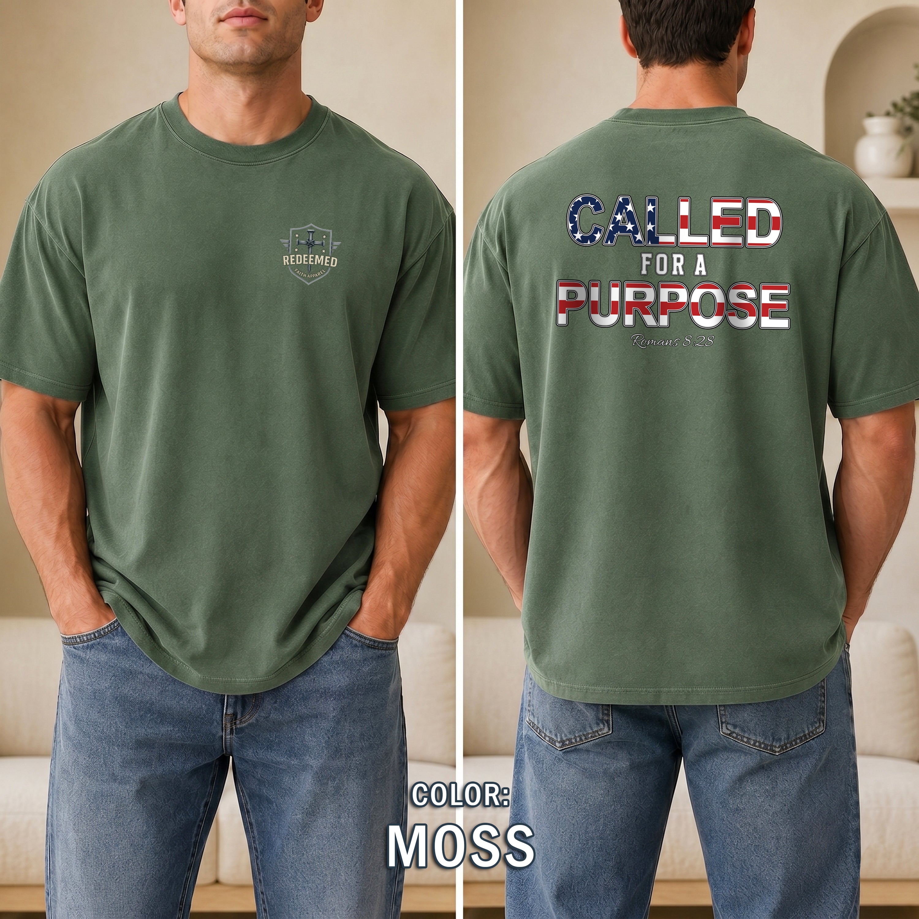 Called for a Purpose Christian Shirt, Romans 8:28 Bible Verse T-Shirt, Patriotic Faith Tee, Christian Gifts For Men, Redeemed Faith Apparel