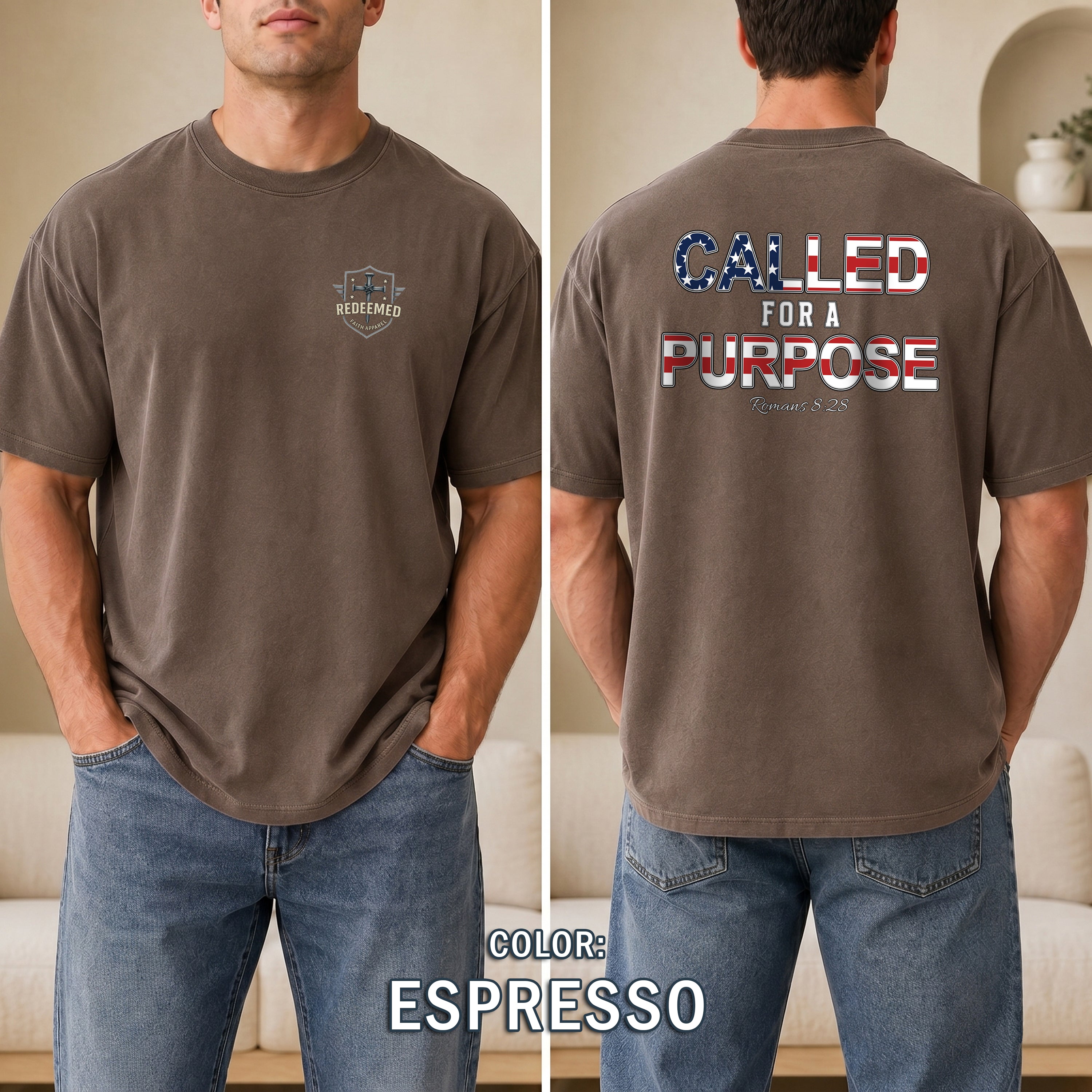 Called for a Purpose Christian Shirt, Romans 8:28 Bible Verse T-Shirt, Patriotic Faith Tee, Christian Gifts For Men, Redeemed Faith Apparel
