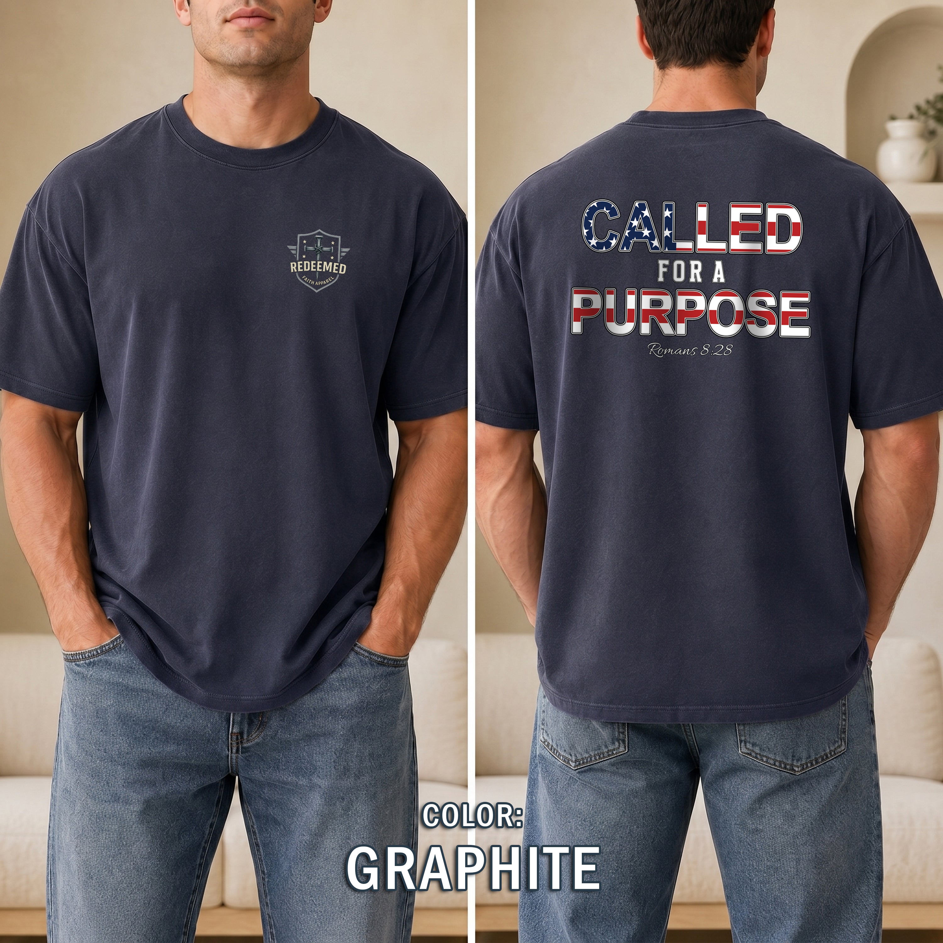 Called for a Purpose Christian Shirt, Romans 8:28 Bible Verse T-Shirt, Patriotic Faith Tee, Christian Gifts For Men, Redeemed Faith Apparel