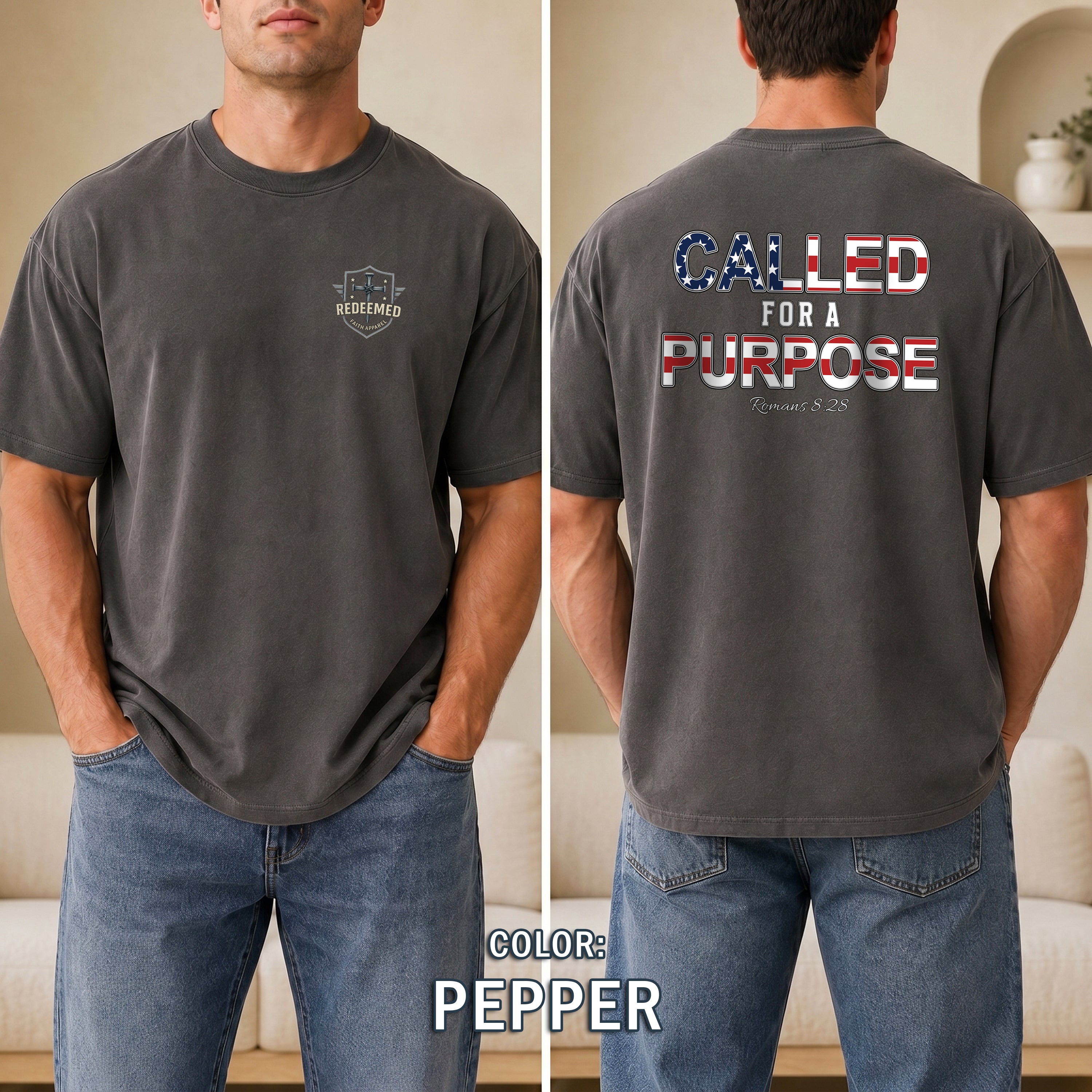 Called for a Purpose Christian Shirt, Romans 8:28 Bible Verse T-Shirt, Patriotic Faith Tee, Christian Gifts For Men, Redeemed Faith Apparel