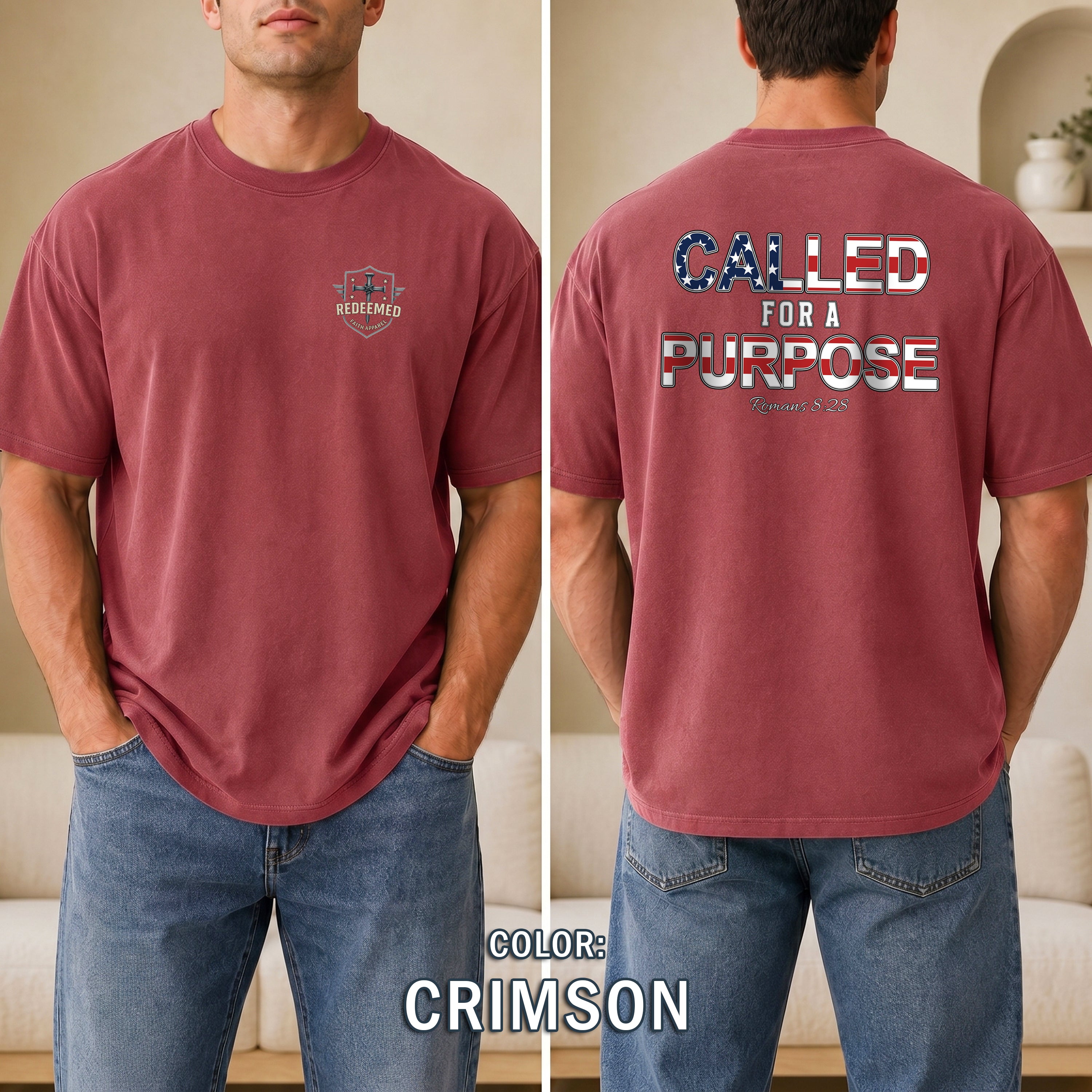 Called for a Purpose Christian Shirt, Romans 8:28 Bible Verse T-Shirt, Patriotic Faith Tee, Christian Gifts For Men, Redeemed Faith Apparel