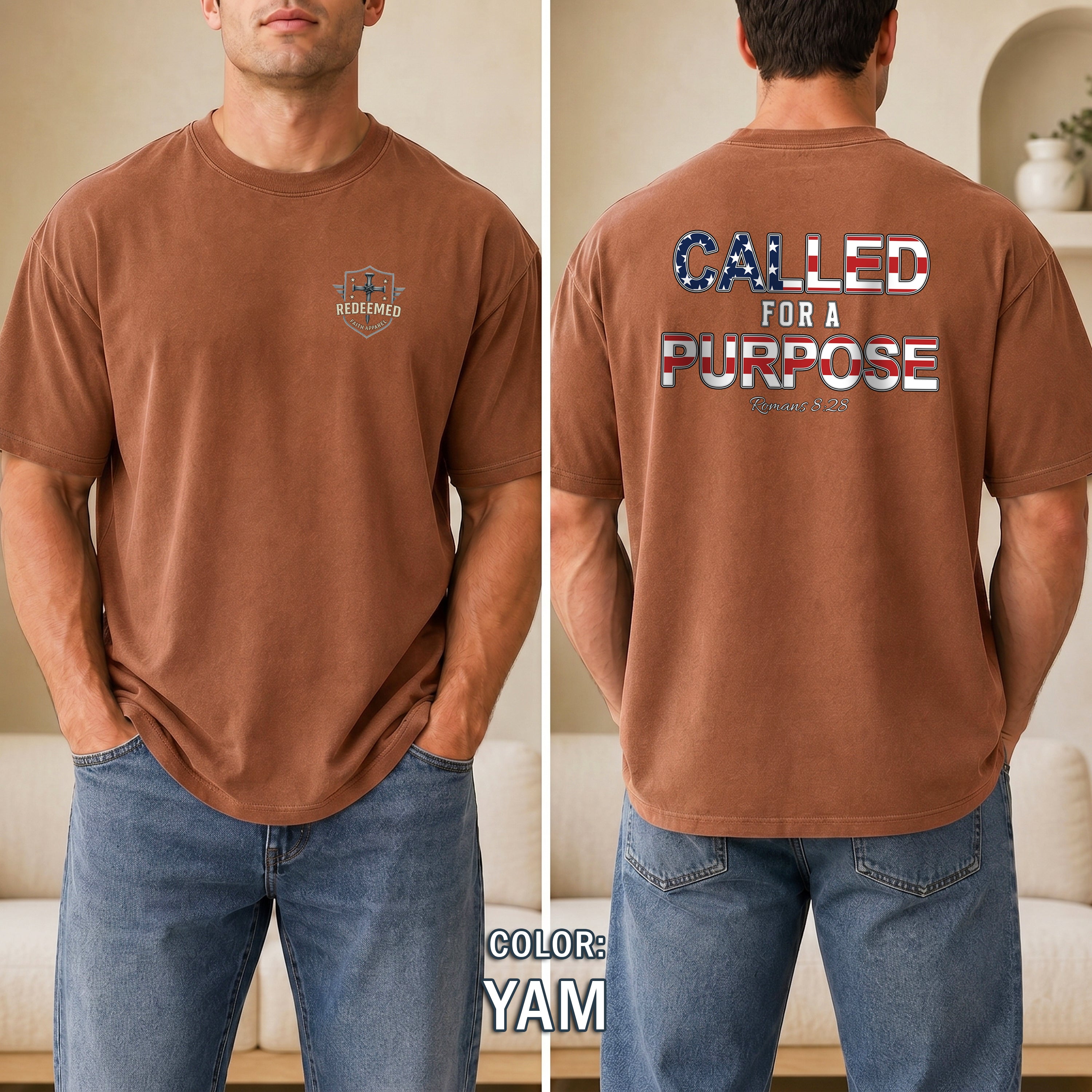 Called for a Purpose Christian Shirt, Romans 8:28 Bible Verse T-Shirt, Patriotic Faith Tee, Christian Gifts For Men, Redeemed Faith Apparel