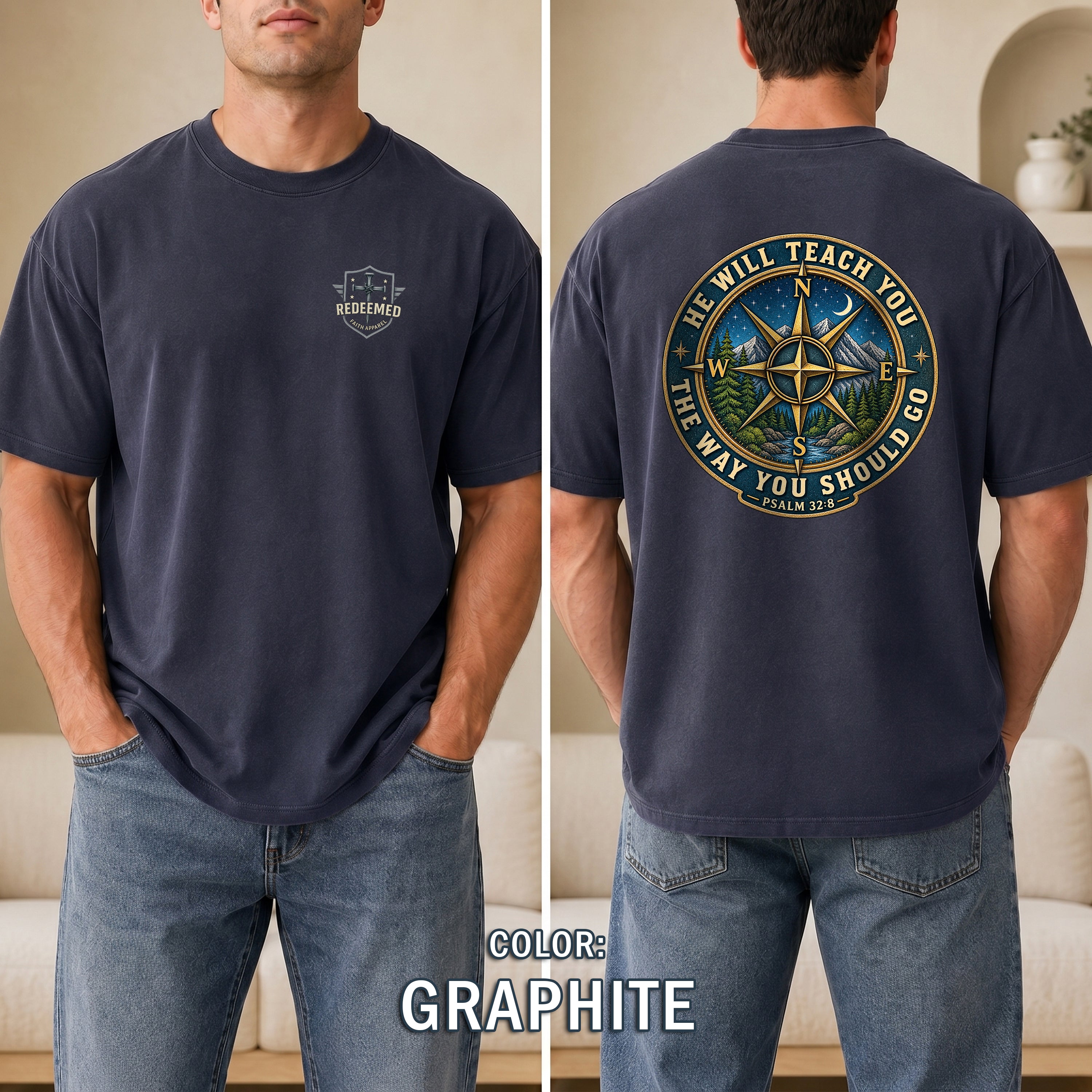 He Will Teach You the Way You Should Go Christian Shirt, Psalm 32:8 Compass Bible Verse Tee, Faith Gift, Redeemed Faith Apparel