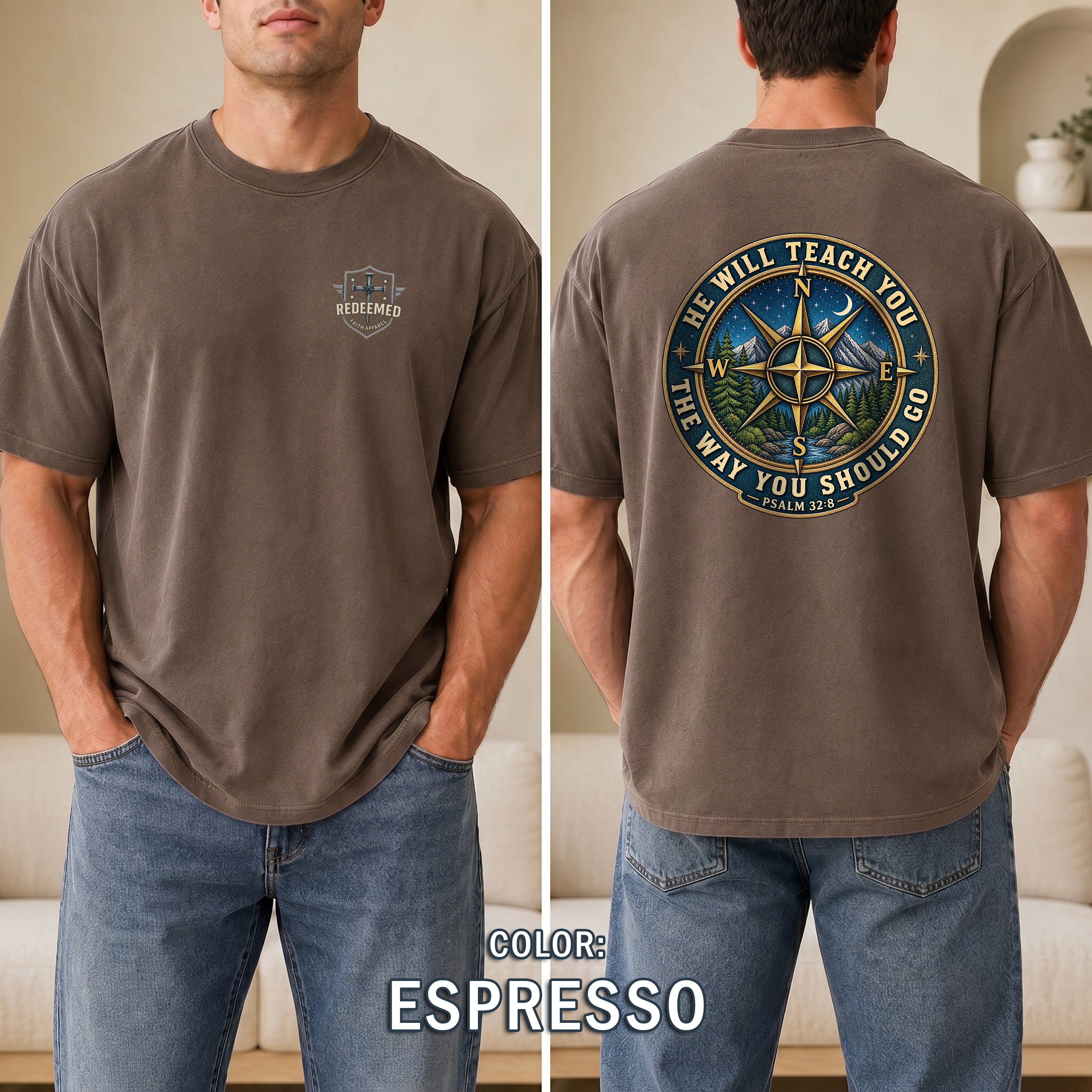 He Will Teach You the Way You Should Go Christian Shirt, Psalm 32:8 Compass Bible Verse Tee, Faith Gift, Redeemed Faith Apparel