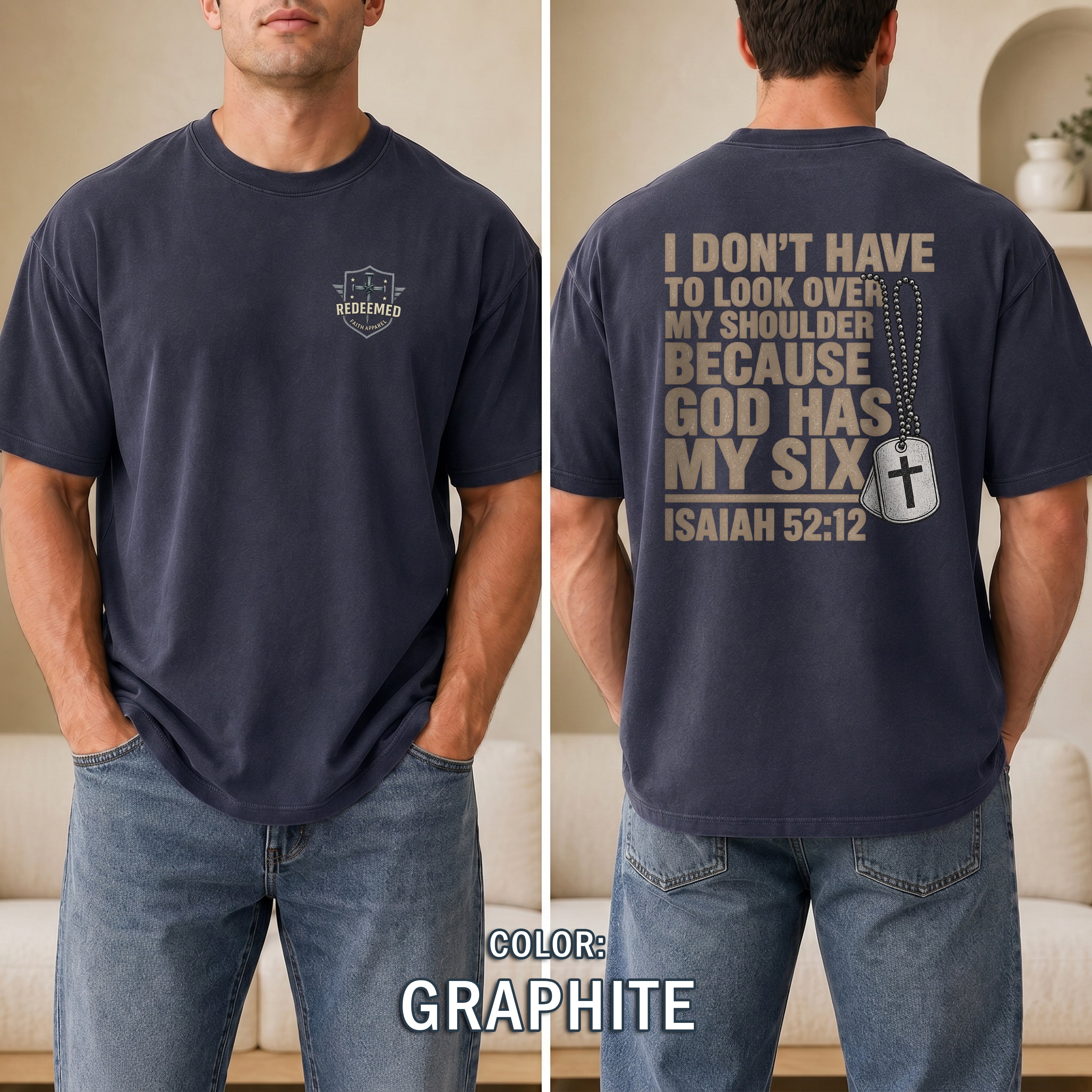 God Has My Six Christian Shirt, Isaiah 52:12 Bible Verse T-Shirt, Military Veteran Faith Tee, Patriotic Gift, Redeemed Faith Apparel