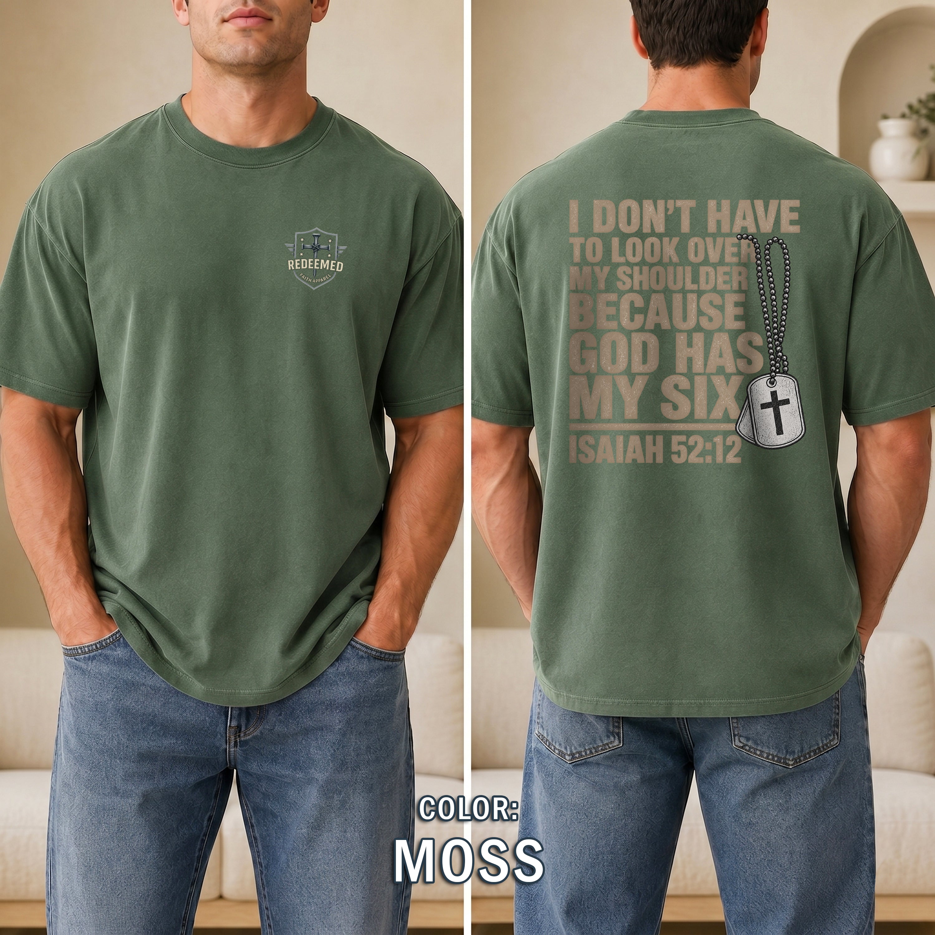 God Has My Six Christian Shirt, Isaiah 52:12 Bible Verse T-Shirt, Military Veteran Faith Tee, Patriotic Gift, Redeemed Faith Apparel