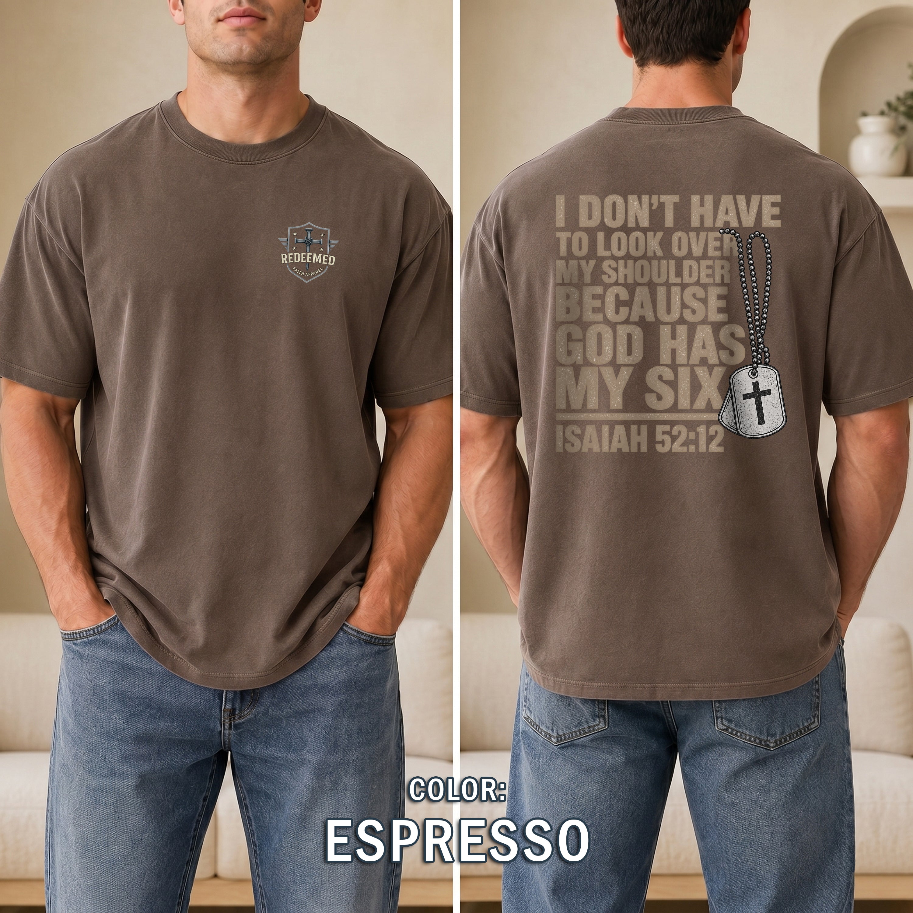 God Has My Six Christian Shirt, Isaiah 52:12 Bible Verse T-Shirt, Military Veteran Faith Tee, Patriotic Gift, Redeemed Faith Apparel