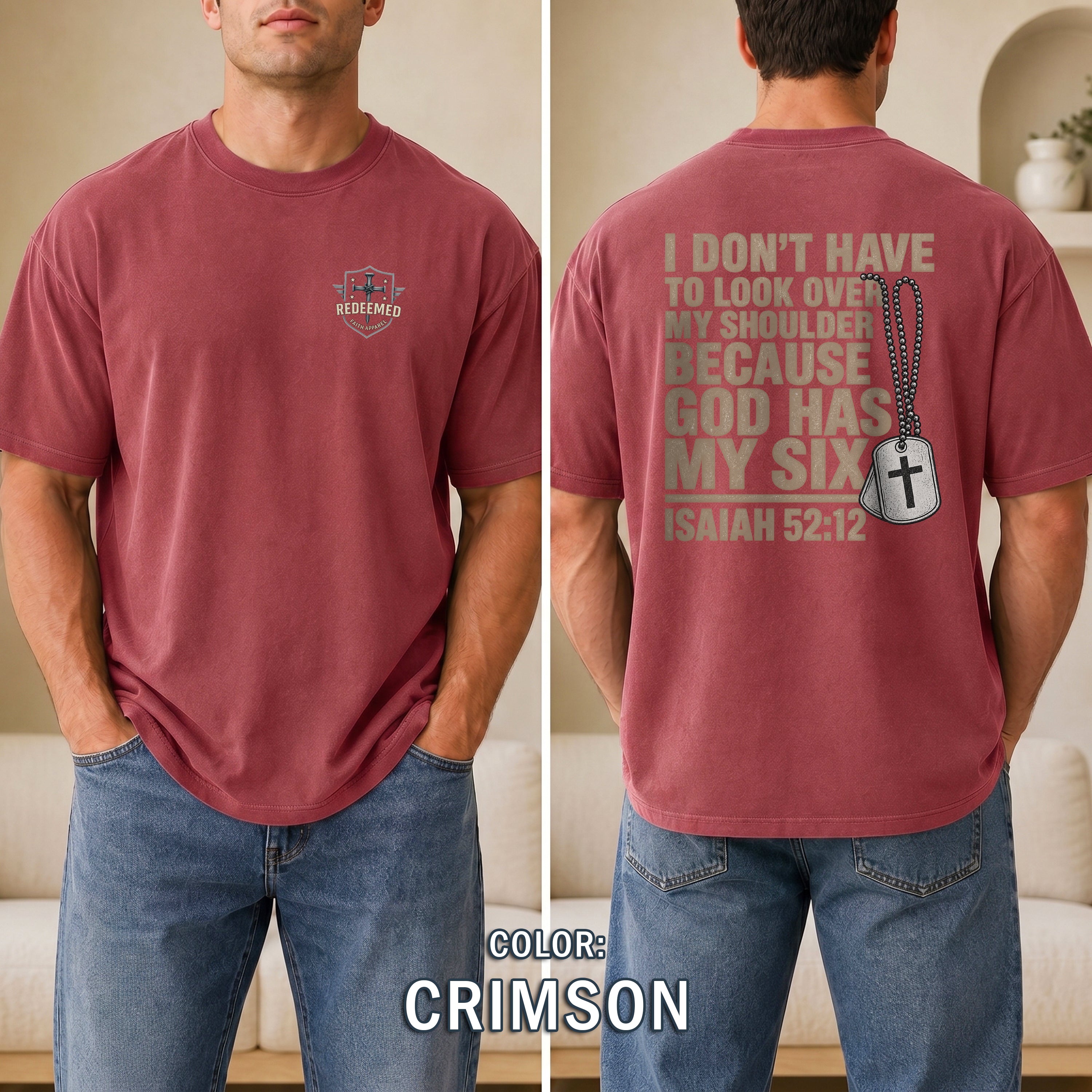 God Has My Six Christian Shirt, Isaiah 52:12 Bible Verse T-Shirt, Military Veteran Faith Tee, Patriotic Gift, Redeemed Faith Apparel