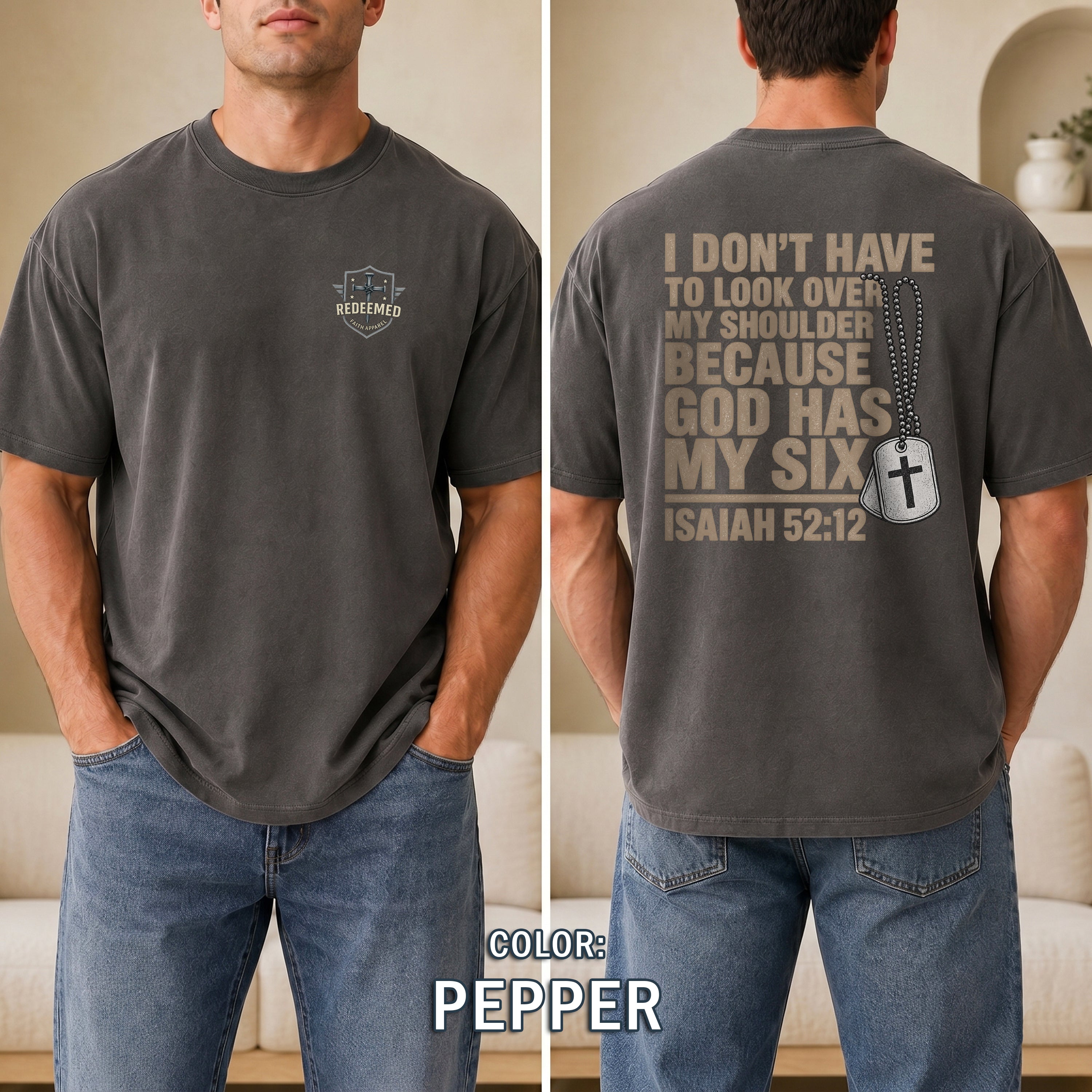 God Has My Six Christian Shirt, Isaiah 52:12 Bible Verse T-Shirt, Military Veteran Faith Tee, Patriotic Gift, Redeemed Faith Apparel