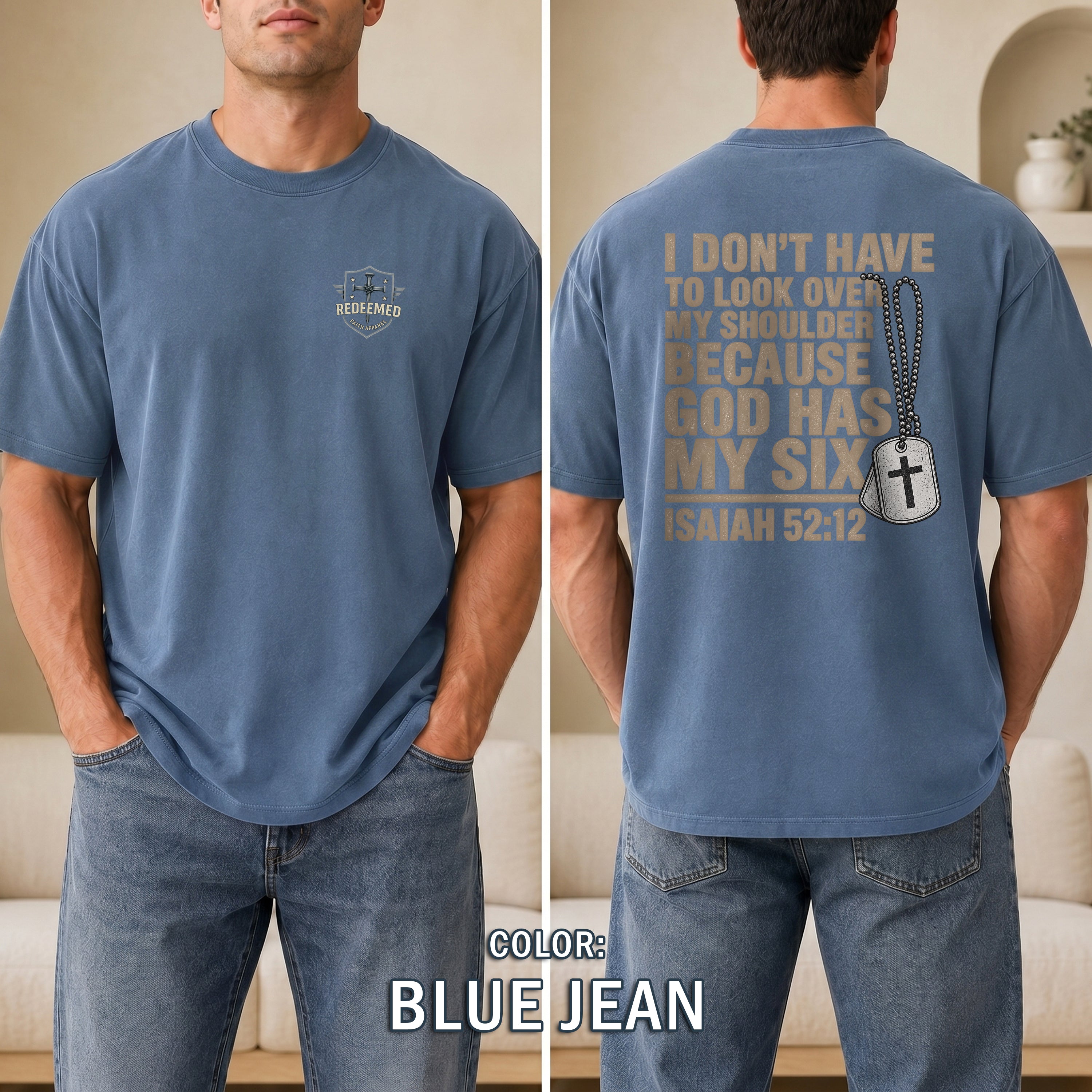 God Has My Six Christian Shirt, Isaiah 52:12 Bible Verse T-Shirt, Military Veteran Faith Tee, Patriotic Gift, Redeemed Faith Apparel