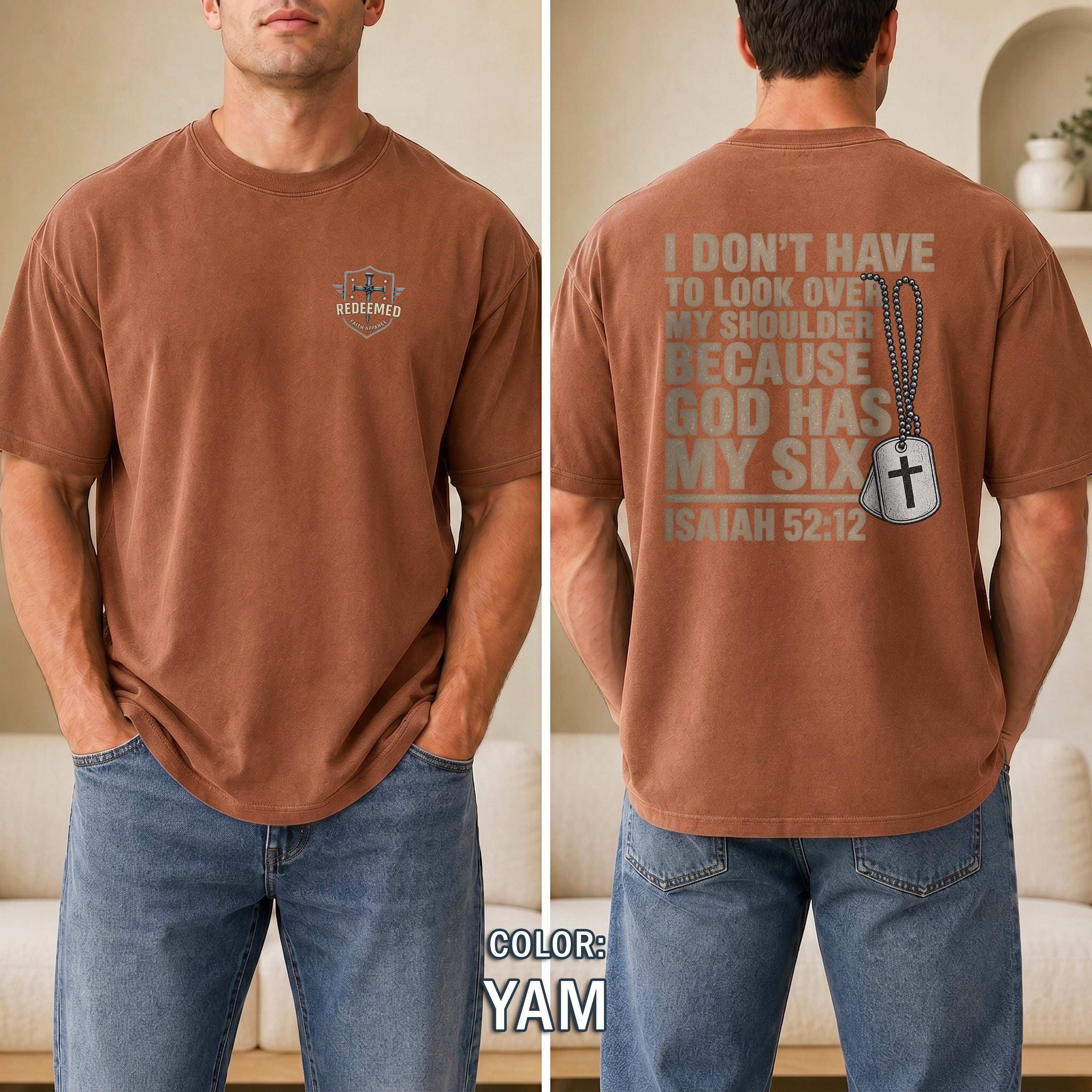 God Has My Six Christian Shirt, Isaiah 52:12 Bible Verse T-Shirt, Military Veteran Faith Tee, Patriotic Gift, Redeemed Faith Apparel