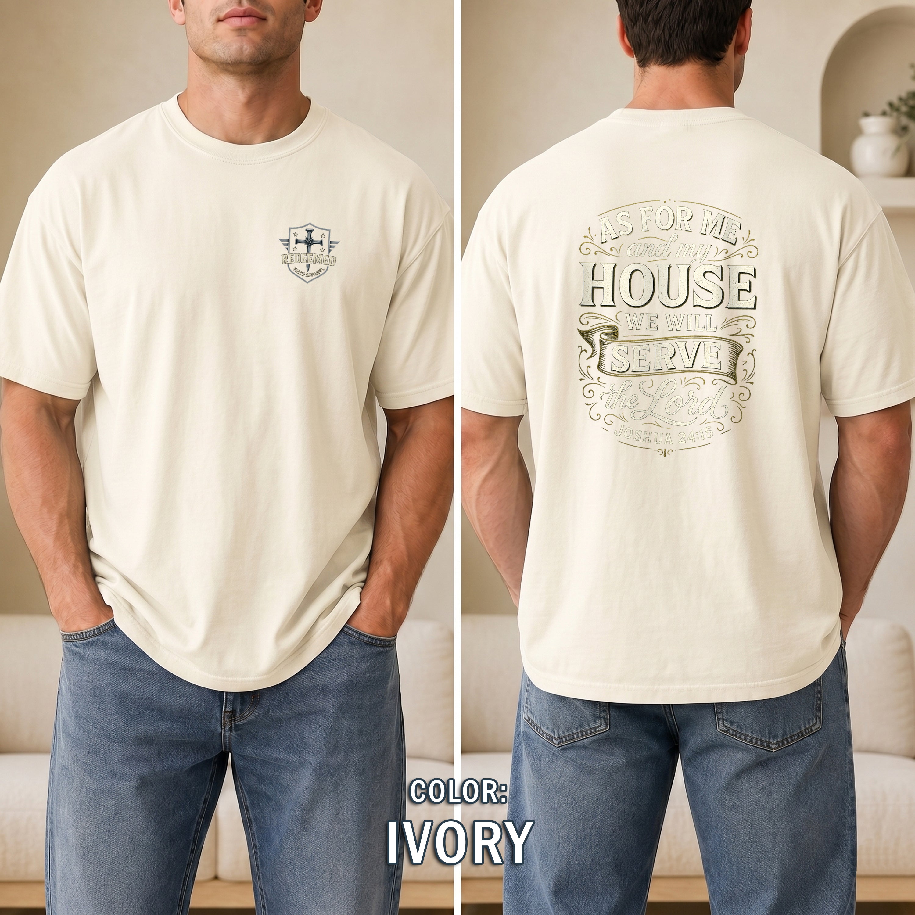 As for Me and My House Christian T-Shirt, Joshua 24:15 Scripture Faith Shirt, Christian Family Tee, Redeemed Faith Apparel, Gifts For Men