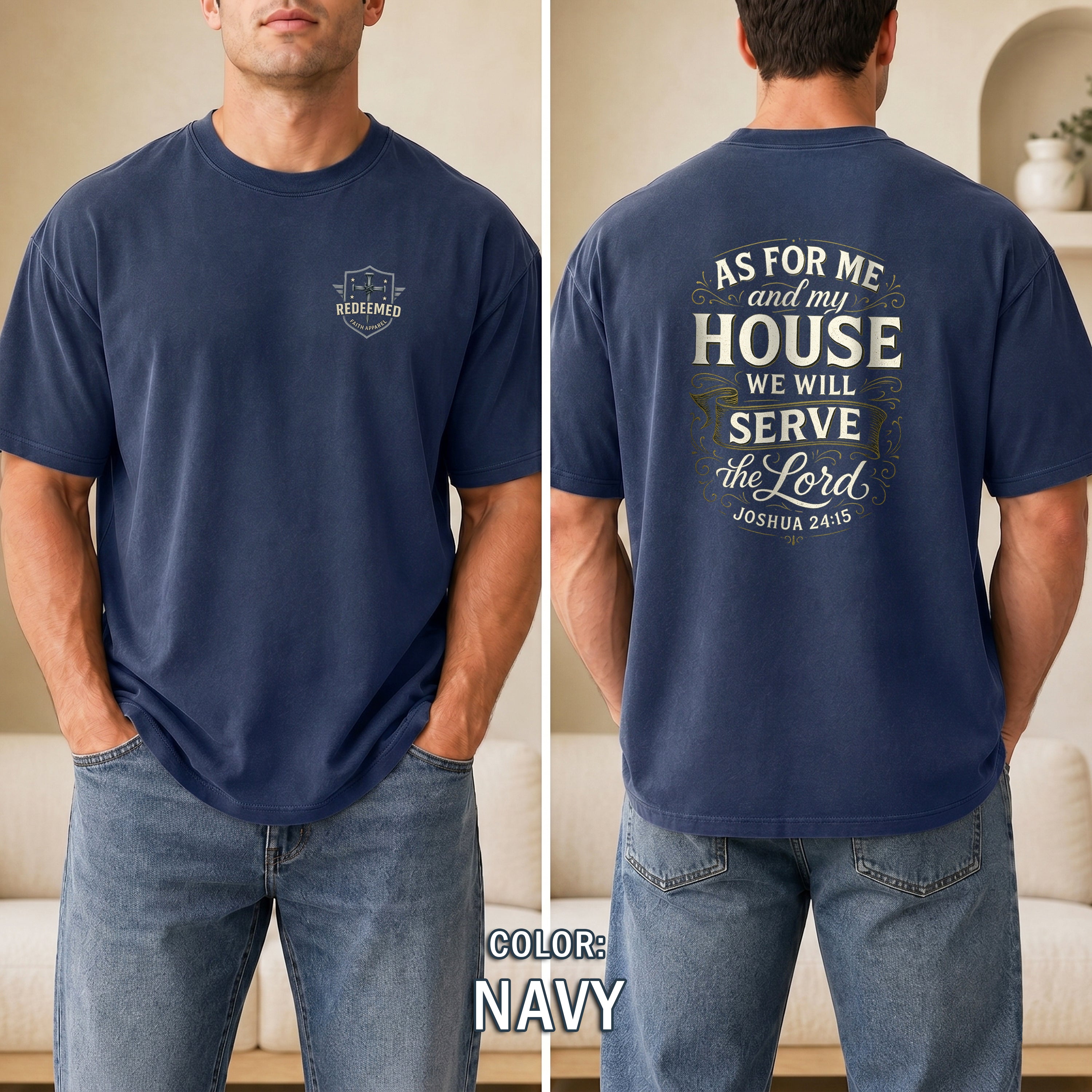 As for Me and My House Christian T-Shirt, Joshua 24:15 Scripture Faith Shirt, Christian Family Tee, Redeemed Faith Apparel, Gifts For Men