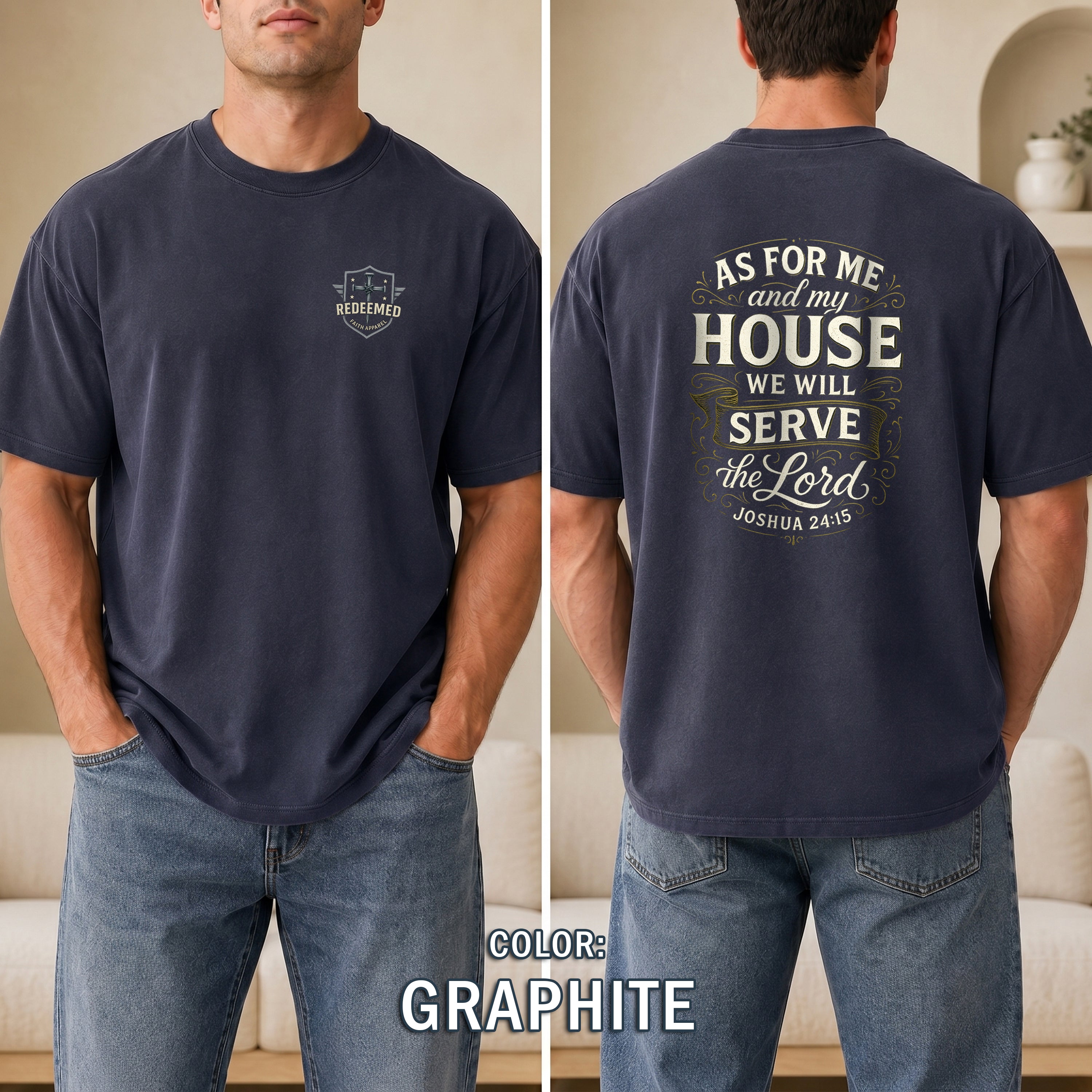 As for Me and My House Christian T-Shirt, Joshua 24:15 Scripture Faith Shirt, Christian Family Tee, Redeemed Faith Apparel, Gifts For Men