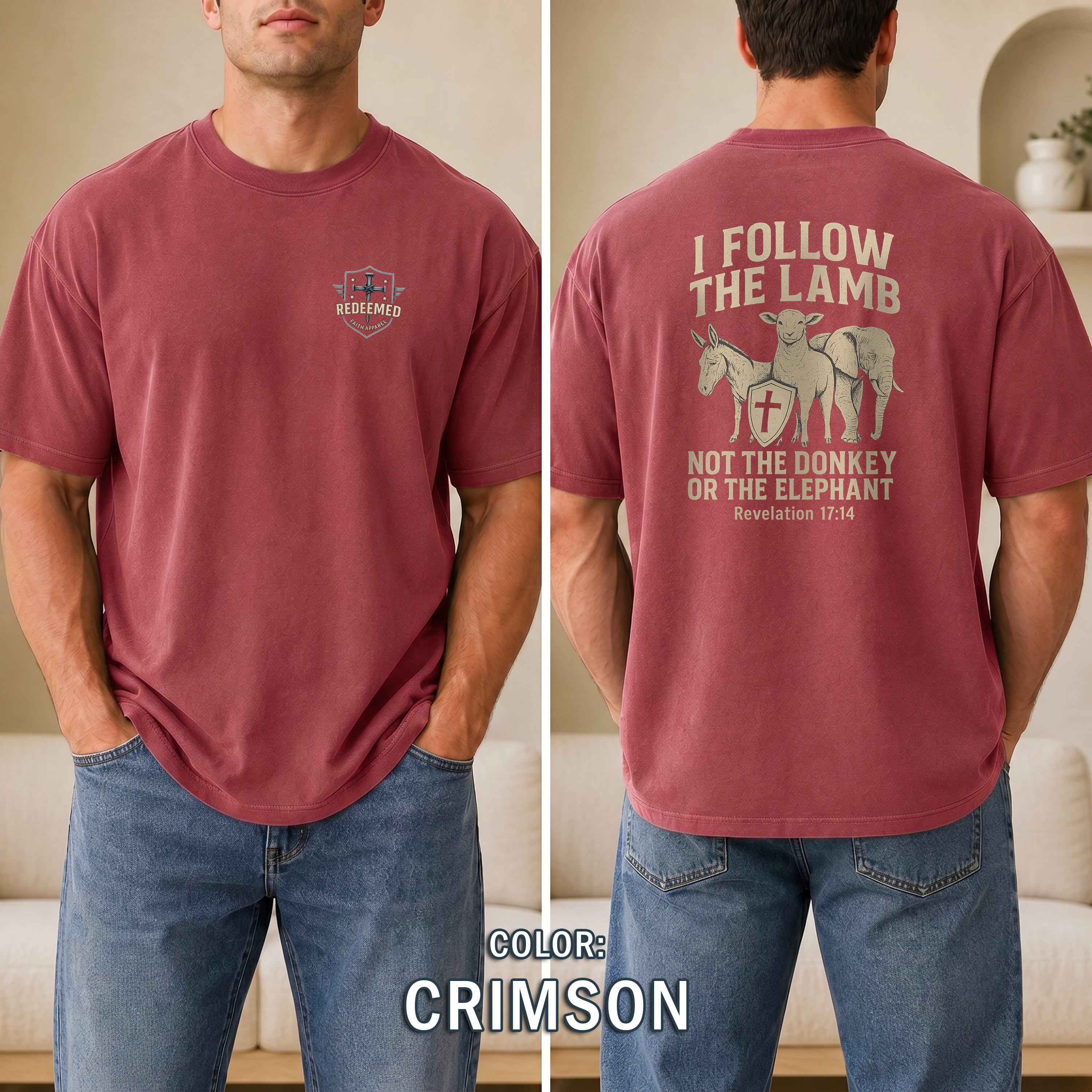 I Follow the Lamb Shirt - Revelation 17:14 Christian Faith Tee, Jesus Over Politics T-Shirt for Men and Women, Kingdom over Party, Jesus