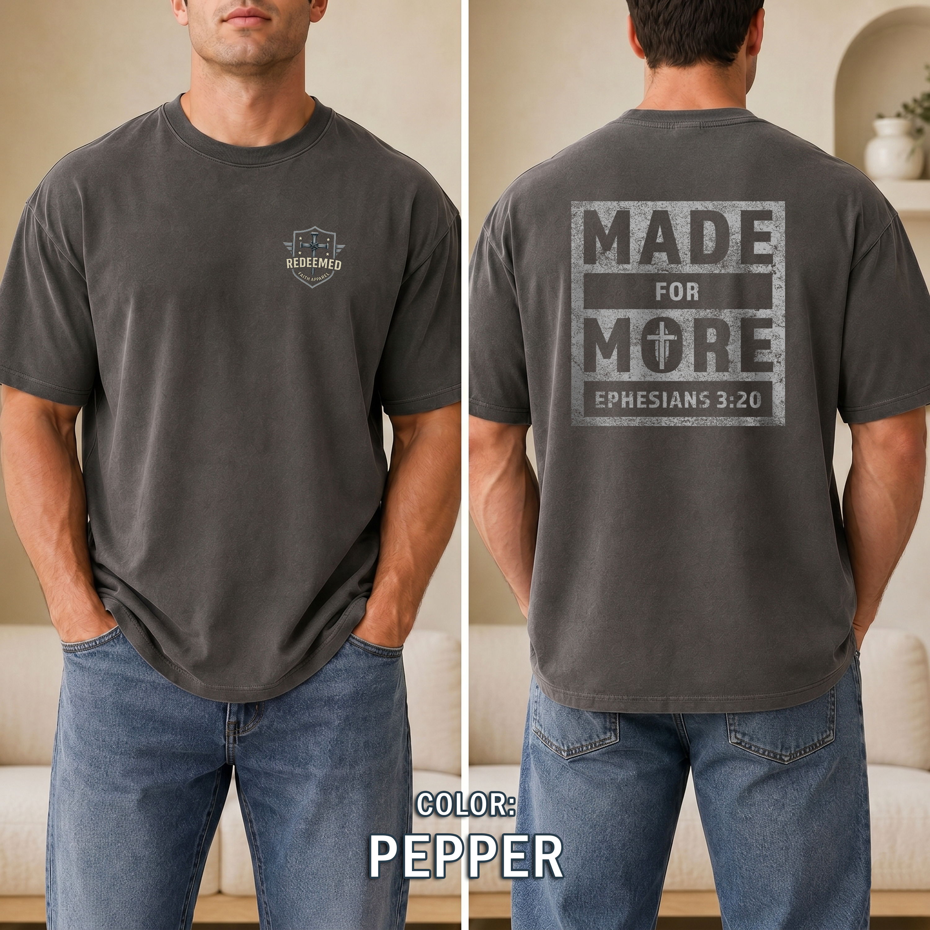 Made for More Christian T-Shirt, Ephesians 3:20 Distressed Tee, Strength & Faith Apparel, Men Gift Shirt, Redeemed Faith Apparel
