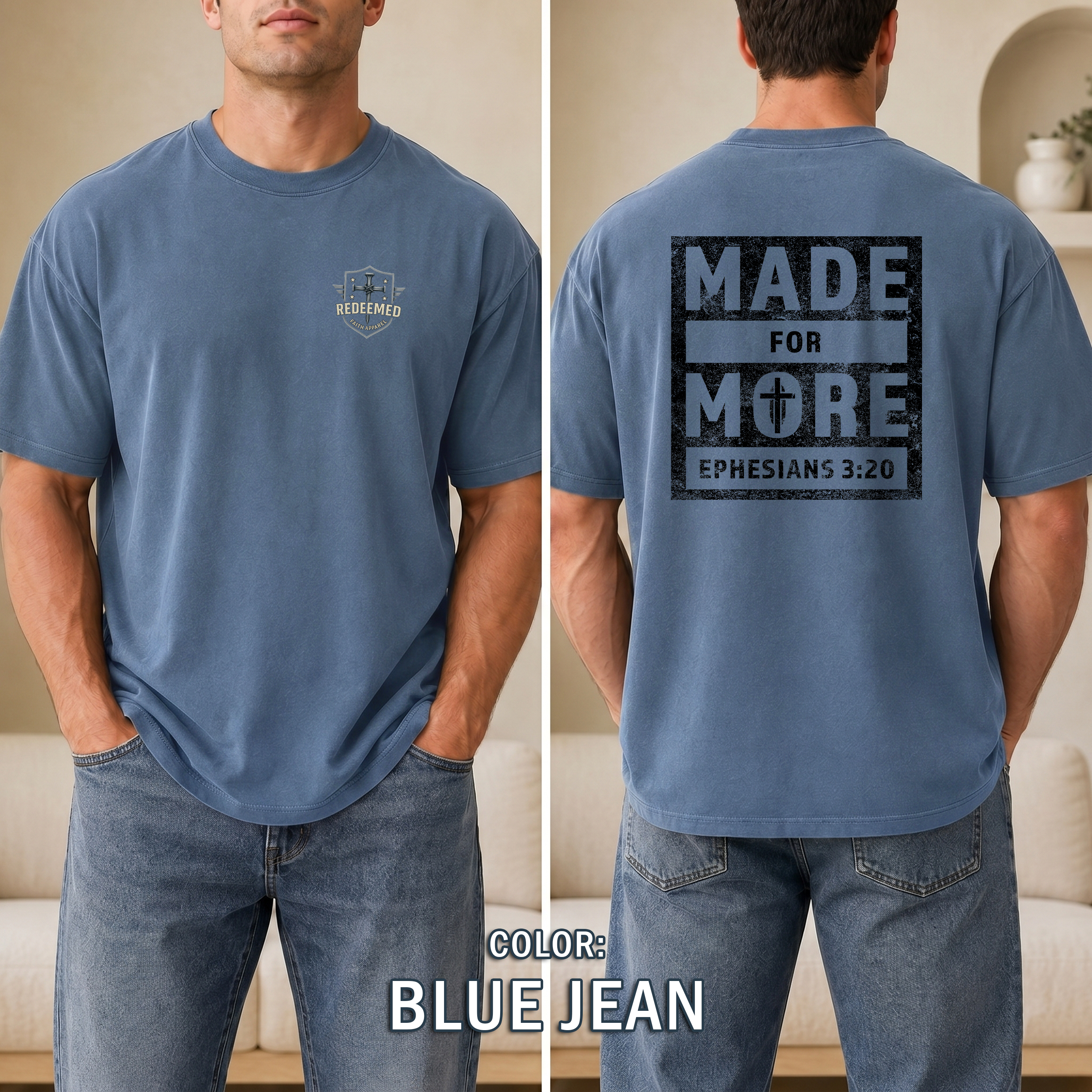 Made for More Christian T-Shirt, Ephesians 3:20 Distressed Tee, Strength & Faith Apparel, Men Gift Shirt, Redeemed Faith Apparel