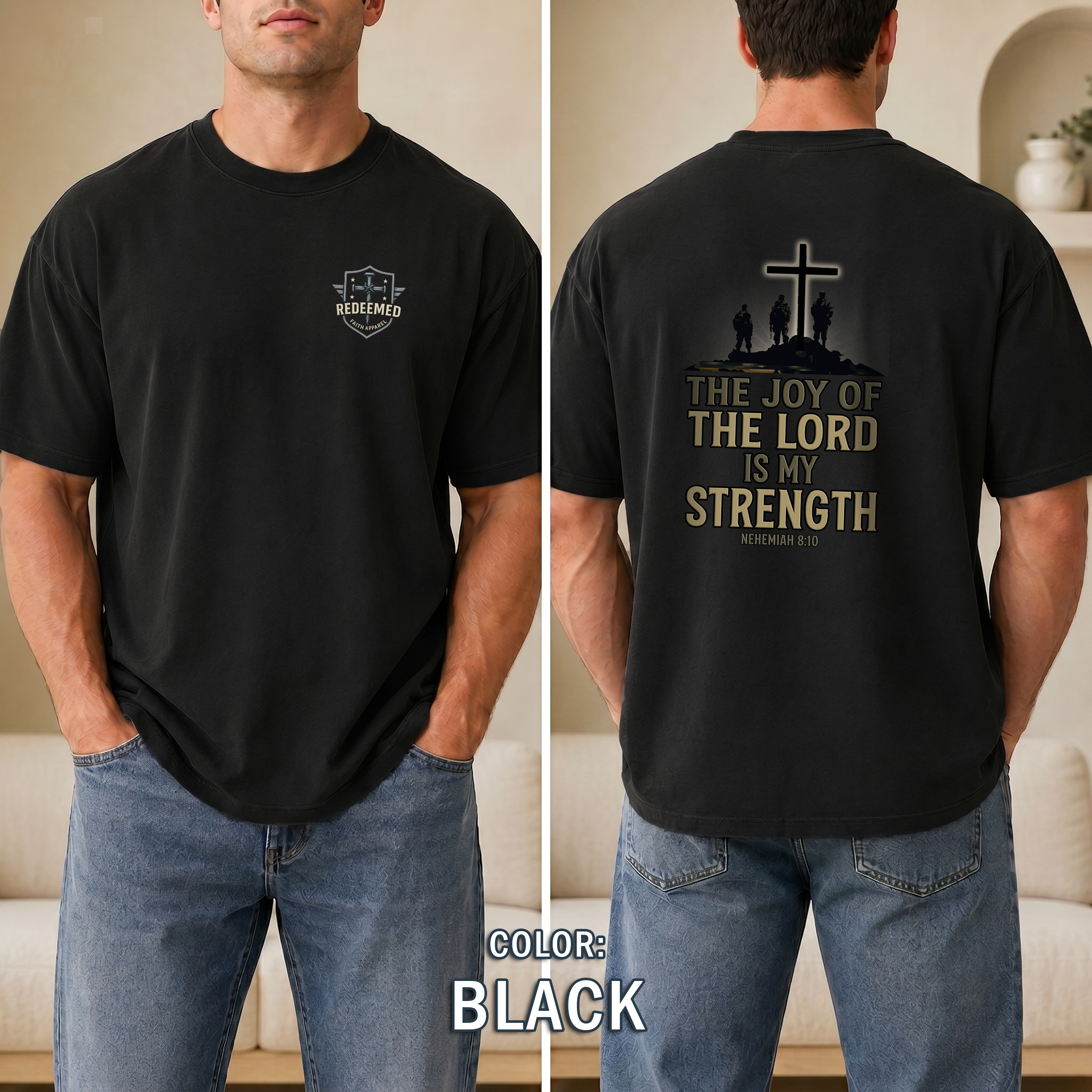 The Joy of the Lord Is My Strength T-Shirt - Nehemiah 8:10 Bible Verse Tee, Christian Soldier Shirt, Faith and Strength Christian Apparel