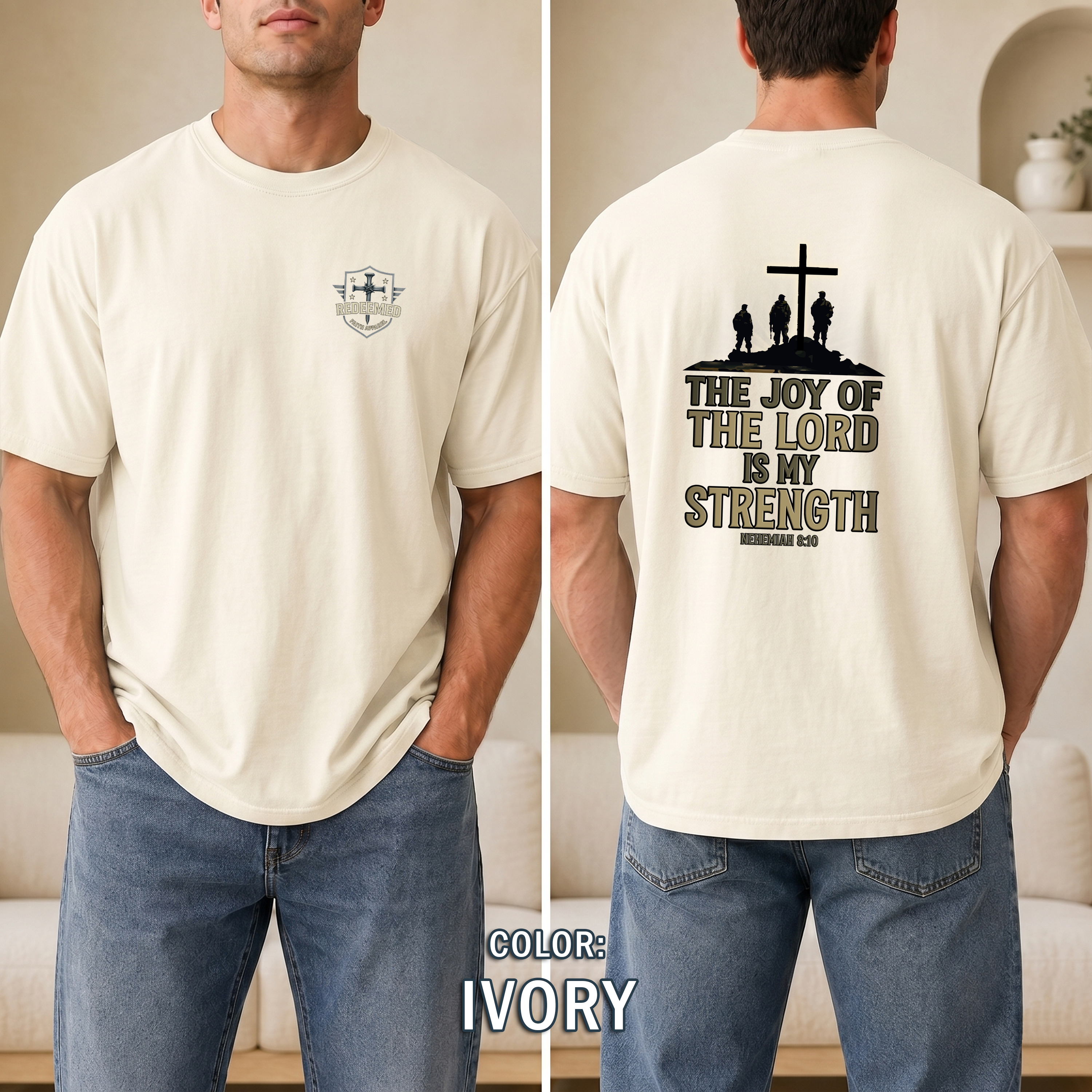 The Joy of the Lord Is My Strength T-Shirt - Nehemiah 8:10 Bible Verse Tee, Christian Soldier Shirt, Faith and Strength Christian Apparel