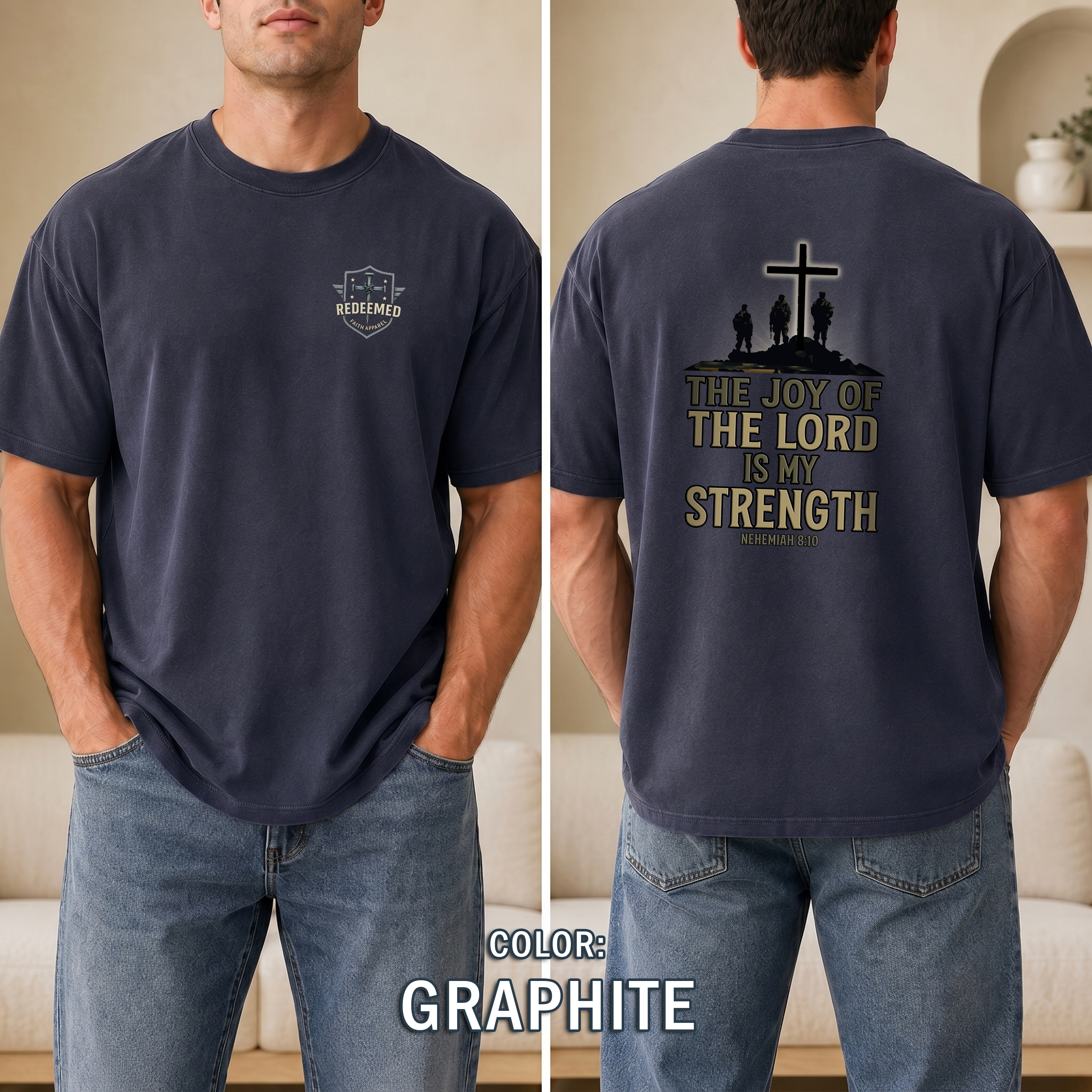 The Joy of the Lord Is My Strength T-Shirt - Nehemiah 8:10 Bible Verse Tee, Christian Soldier Shirt, Faith and Strength Christian Apparel