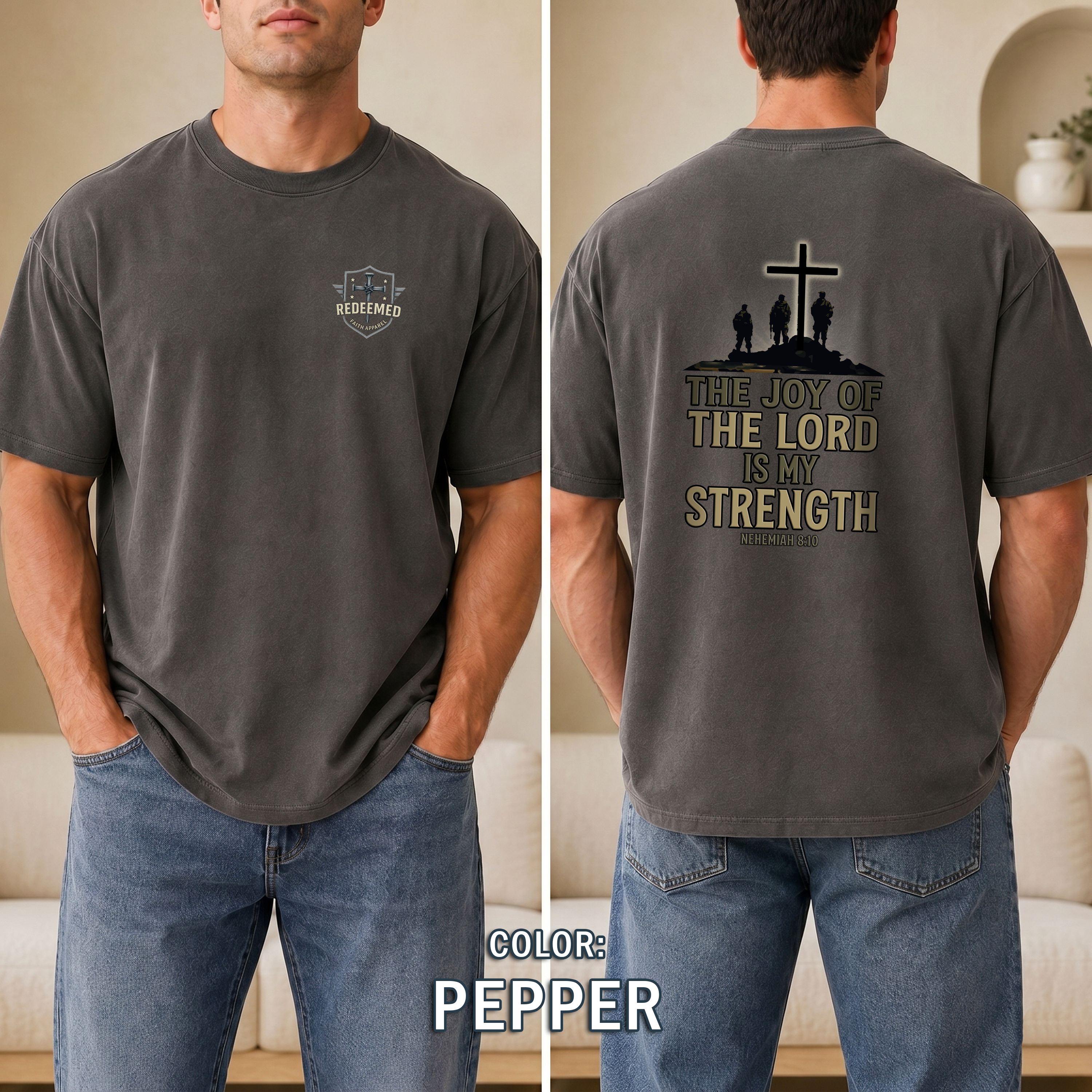 The Joy of the Lord Is My Strength T-Shirt - Nehemiah 8:10 Bible Verse Tee, Christian Soldier Shirt, Faith and Strength Christian Apparel