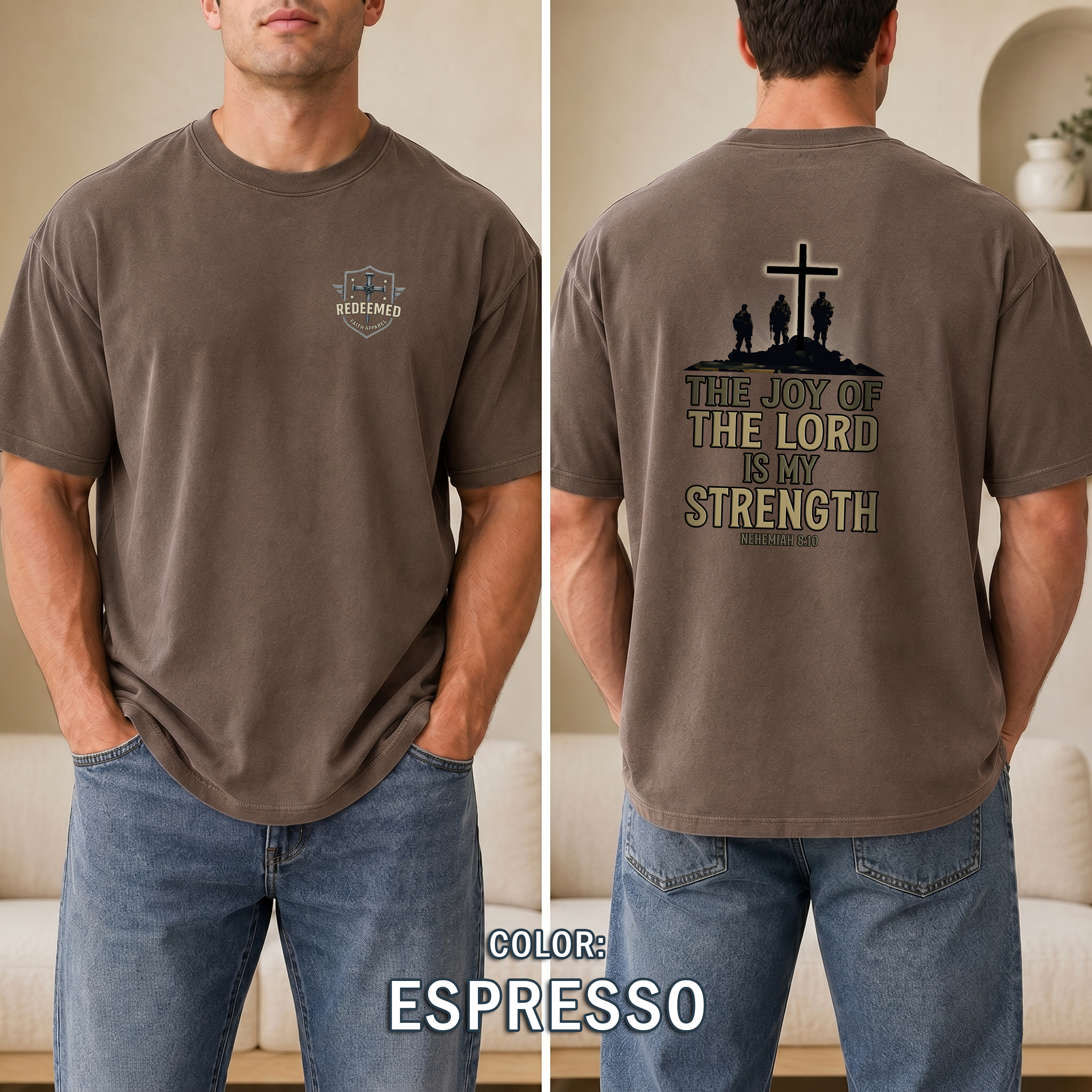 The Joy of the Lord Is My Strength T-Shirt - Nehemiah 8:10 Bible Verse Tee, Christian Soldier Shirt, Faith and Strength Christian Apparel
