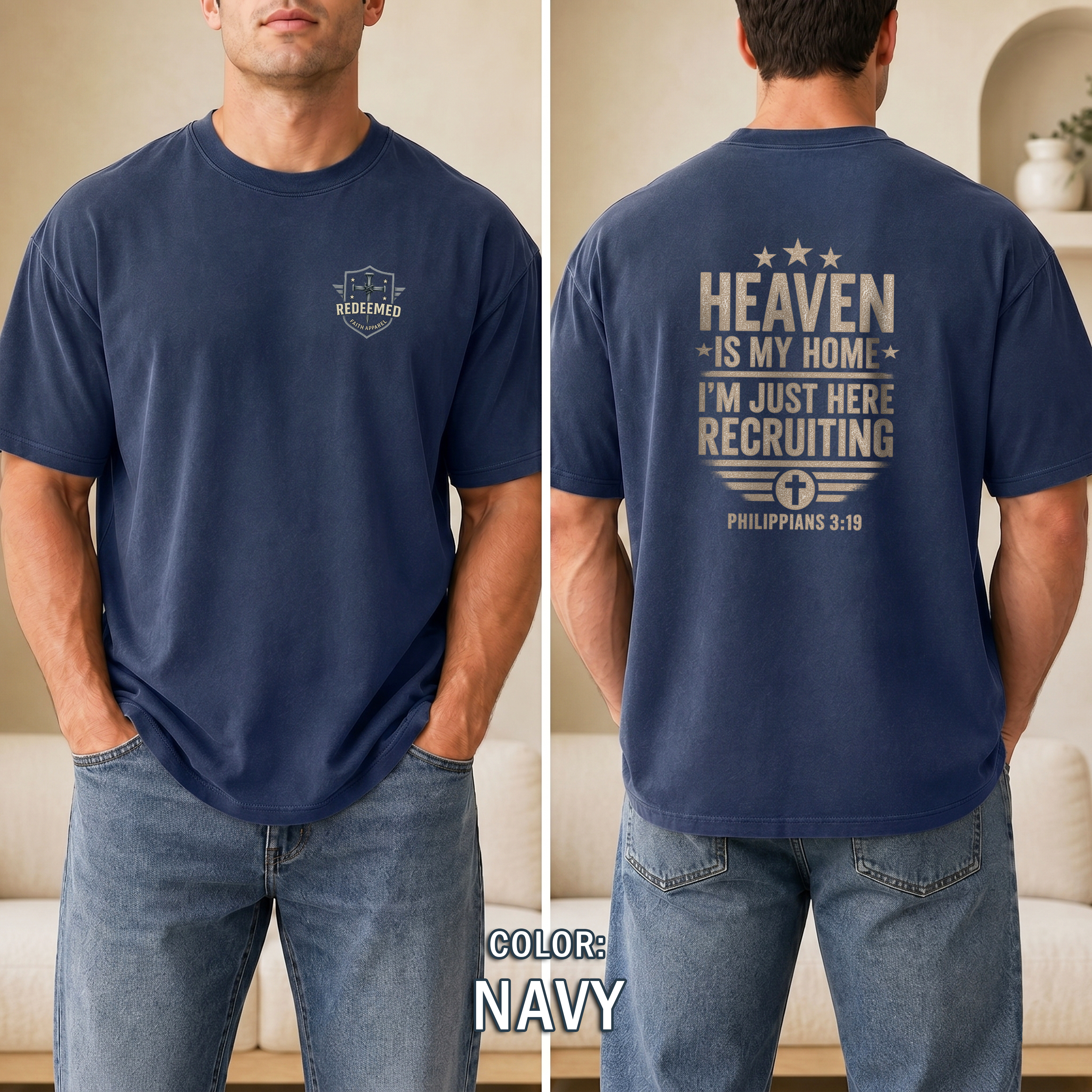 Heaven Is My Home Christian T-Shirt, Philippians 3:19 Faith Tee, Christian Recruiting Tee, Inspirational Shirt, Redeemed Faith Apparel