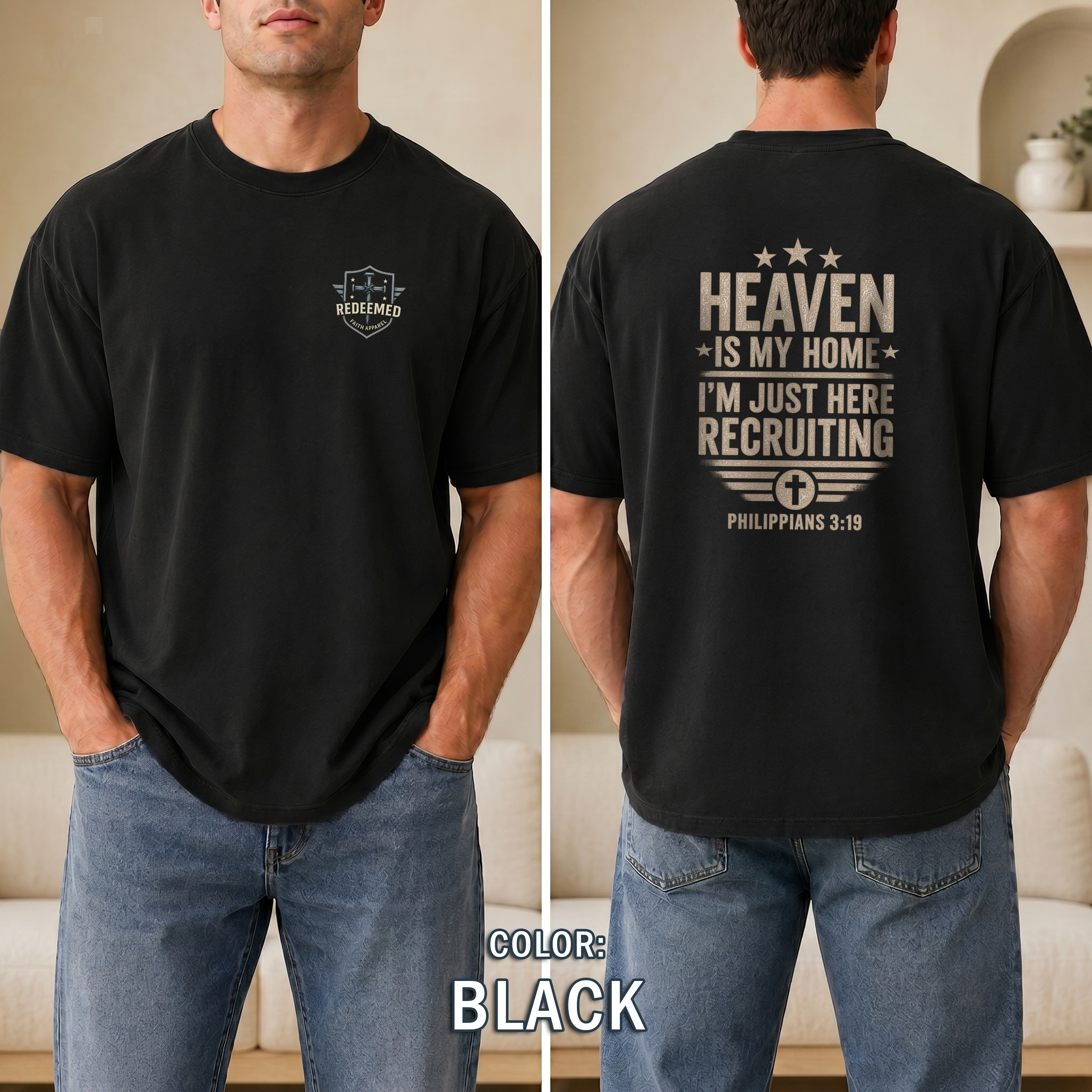 Heaven Is My Home Christian T-Shirt, Philippians 3:19 Faith Tee, Christian Recruiting Tee, Inspirational Shirt, Redeemed Faith Apparel