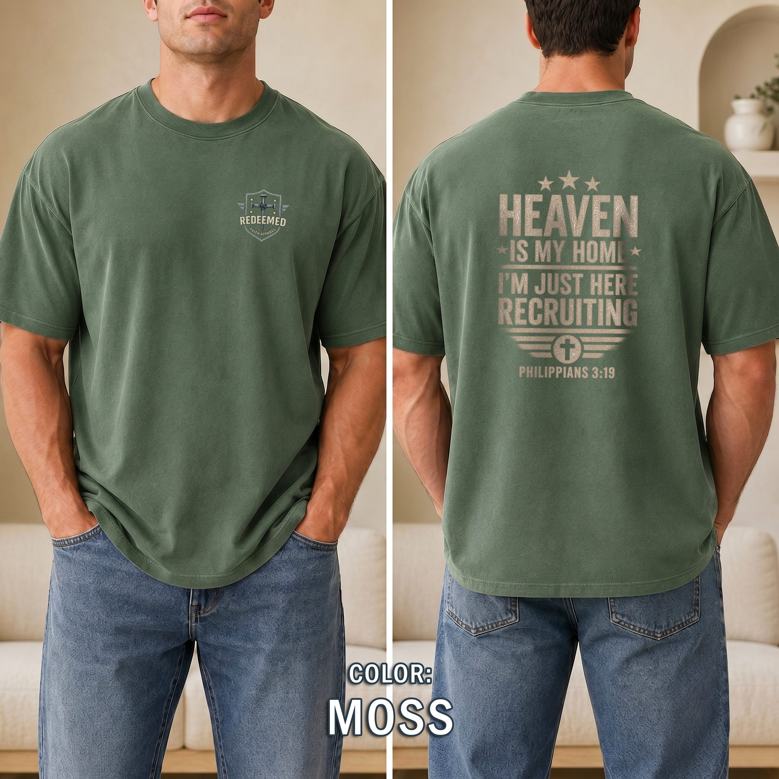 Heaven Is My Home Christian T-Shirt, Philippians 3:19 Faith Tee, Christian Recruiting Tee, Inspirational Shirt, Redeemed Faith Apparel