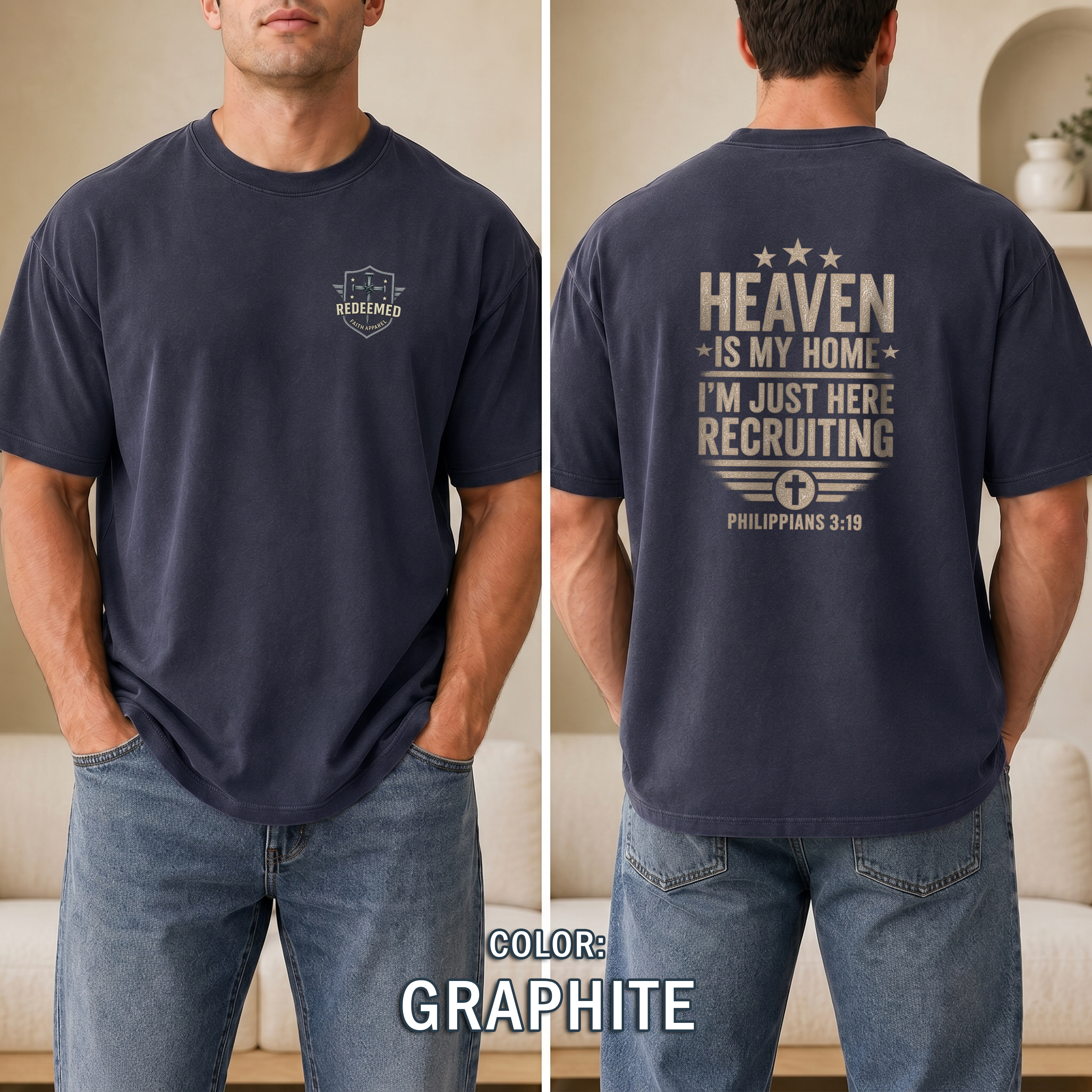 Heaven Is My Home Christian T-Shirt, Philippians 3:19 Faith Tee, Christian Recruiting Tee, Inspirational Shirt, Redeemed Faith Apparel