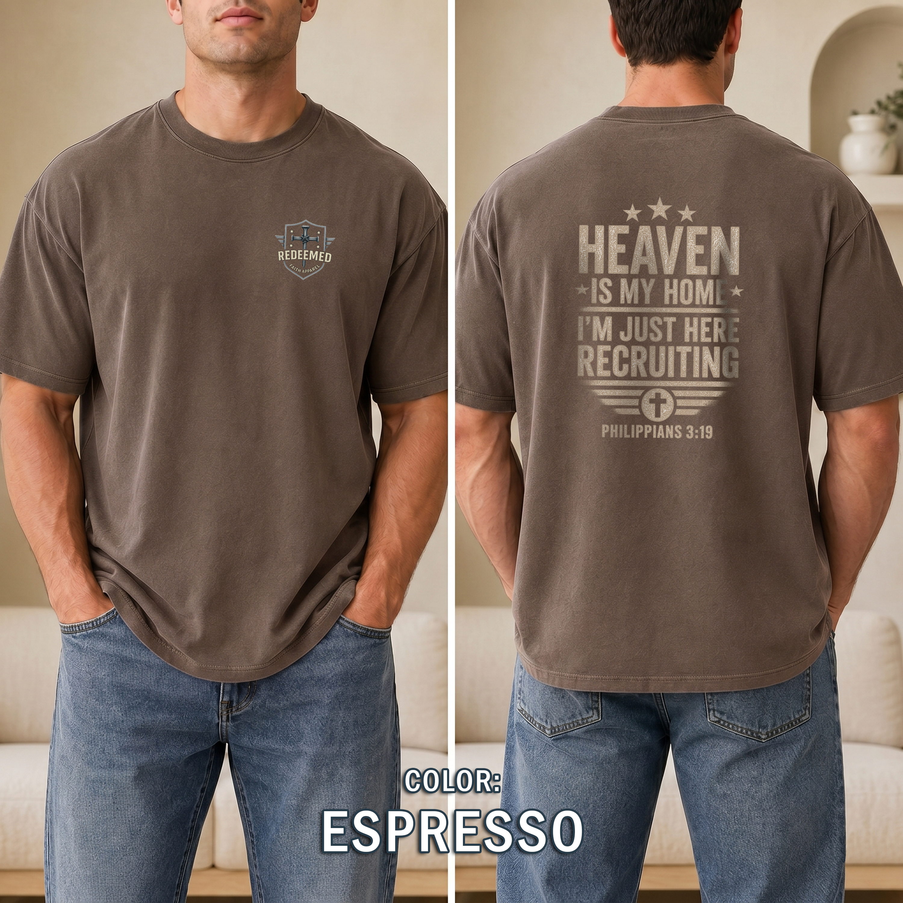 Heaven Is My Home Christian T-Shirt, Philippians 3:19 Faith Tee, Christian Recruiting Tee, Inspirational Shirt, Redeemed Faith Apparel