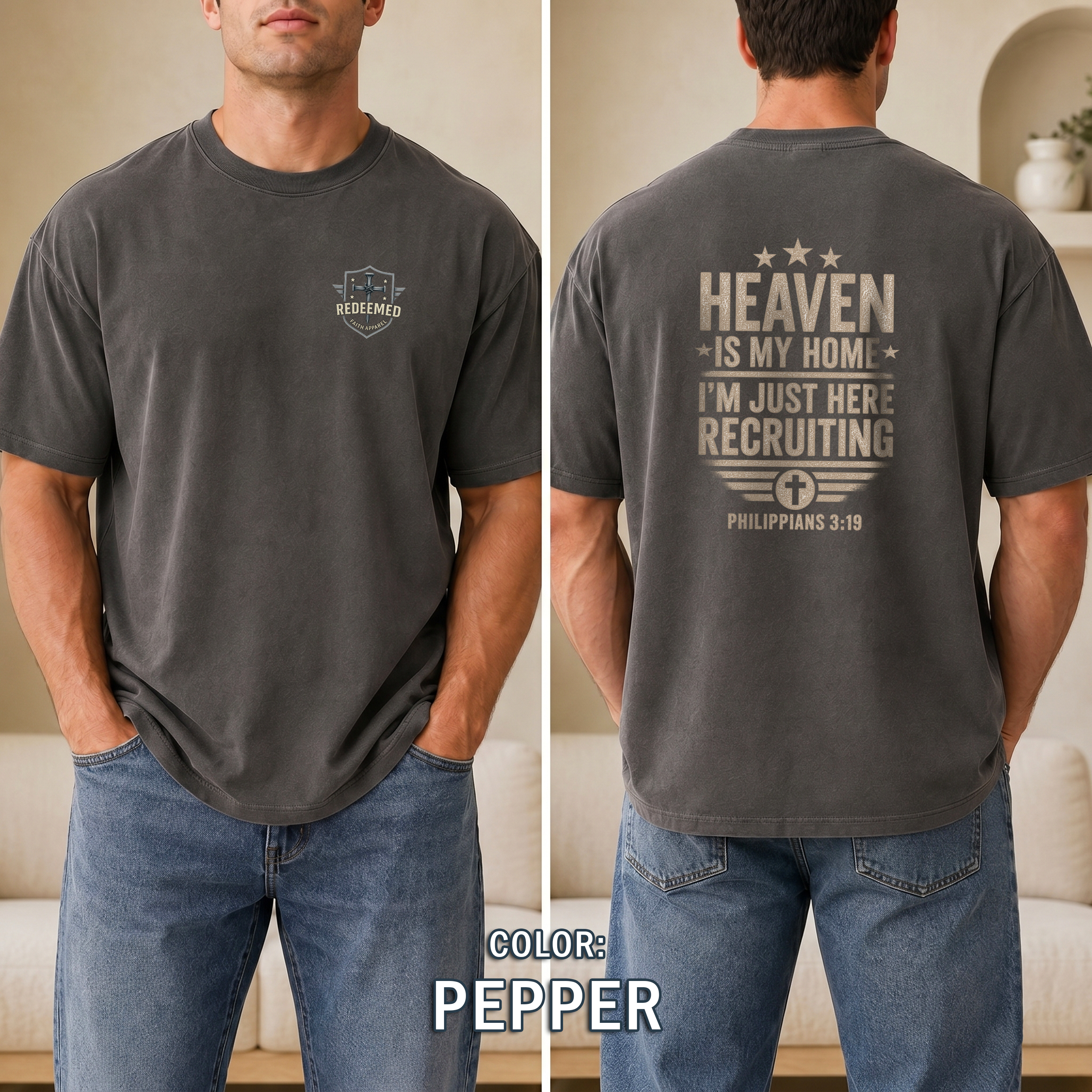 Heaven Is My Home Christian T-Shirt, Philippians 3:19 Faith Tee, Christian Recruiting Tee, Inspirational Shirt, Redeemed Faith Apparel