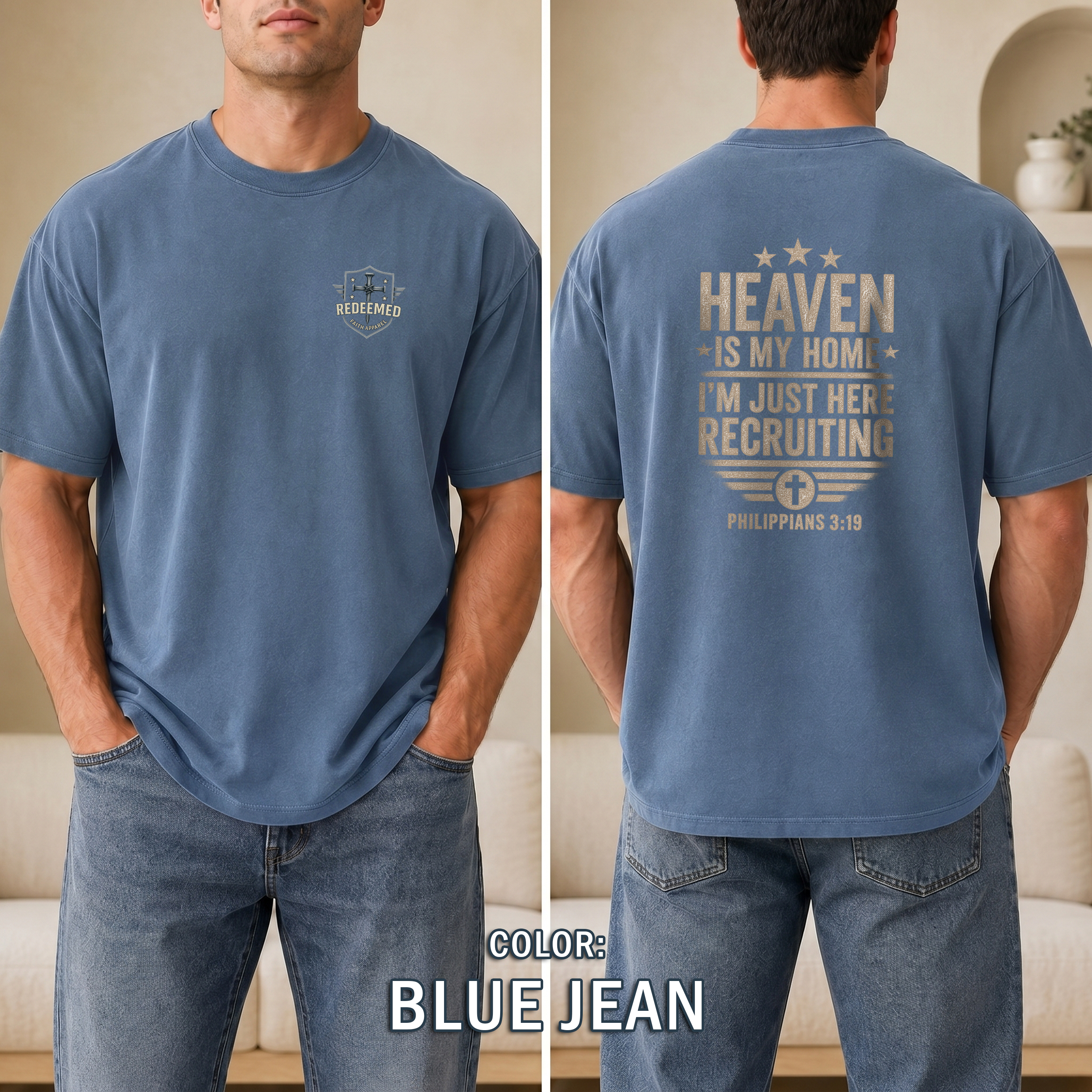 Heaven Is My Home Christian T-Shirt, Philippians 3:19 Faith Tee, Christian Recruiting Tee, Inspirational Shirt, Redeemed Faith Apparel