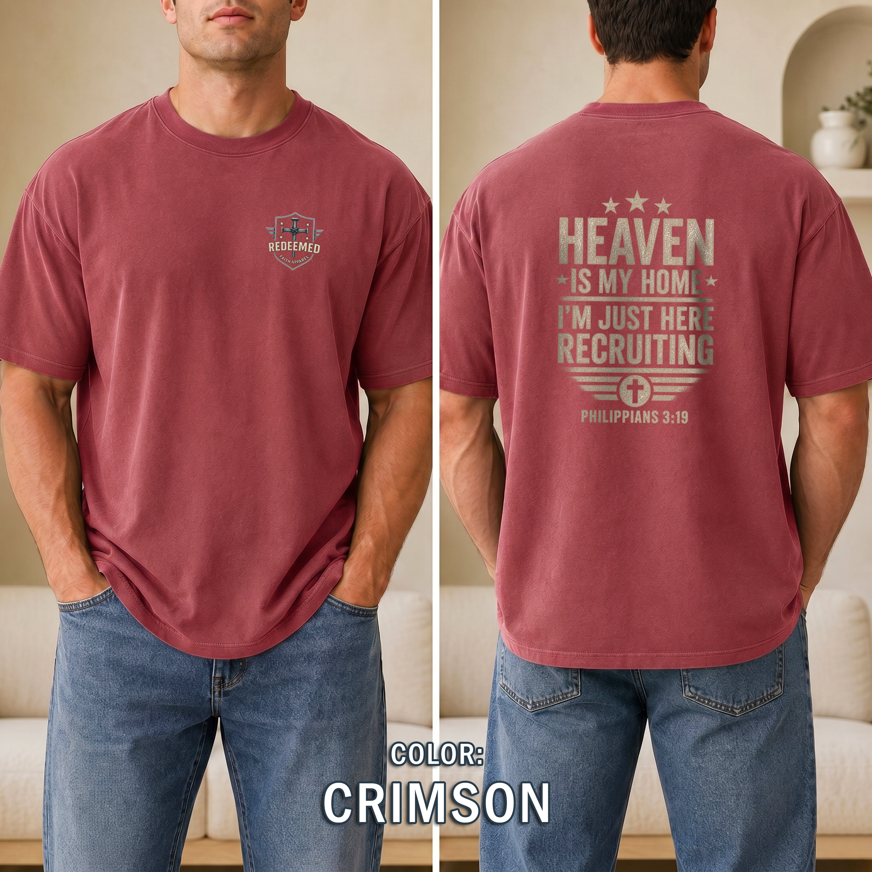 Heaven Is My Home Christian T-Shirt, Philippians 3:19 Faith Tee, Christian Recruiting Tee, Inspirational Shirt, Redeemed Faith Apparel