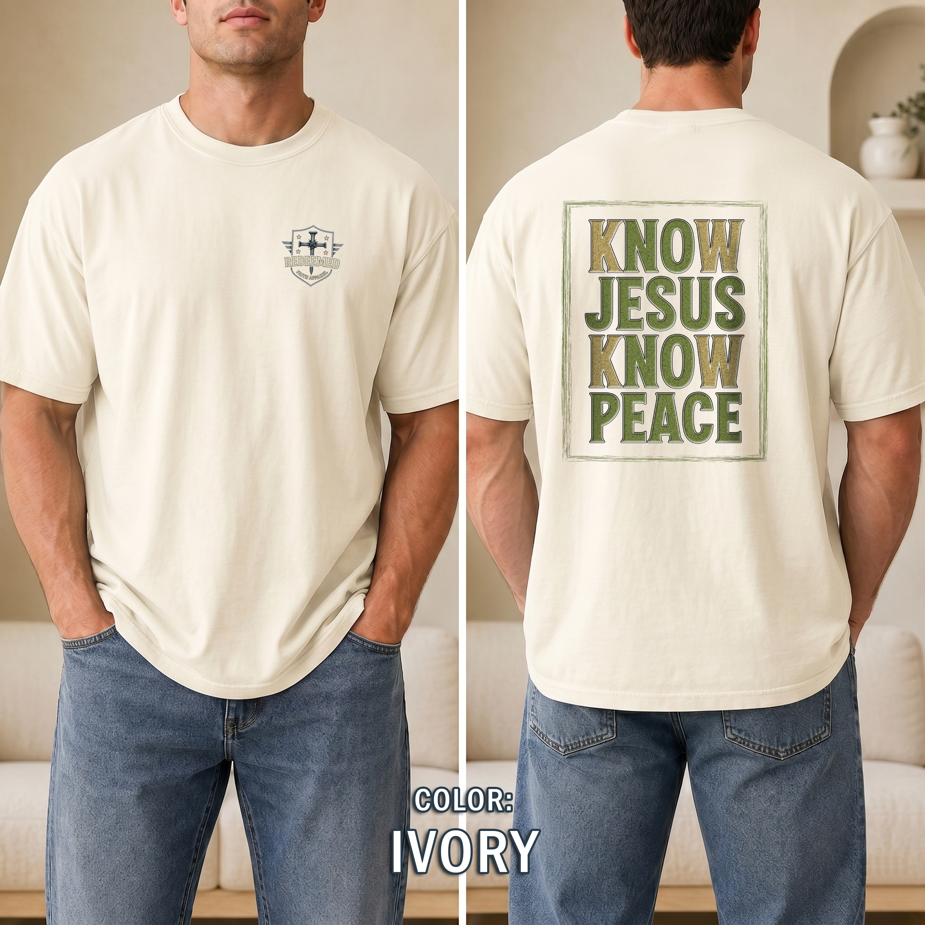 Know Jesus Know Peace Christian T-Shirt, Faith Based Jesus Shirt, Christian Graphic Tee, Redeemed Faith Apparel, Bold Christian Apparel