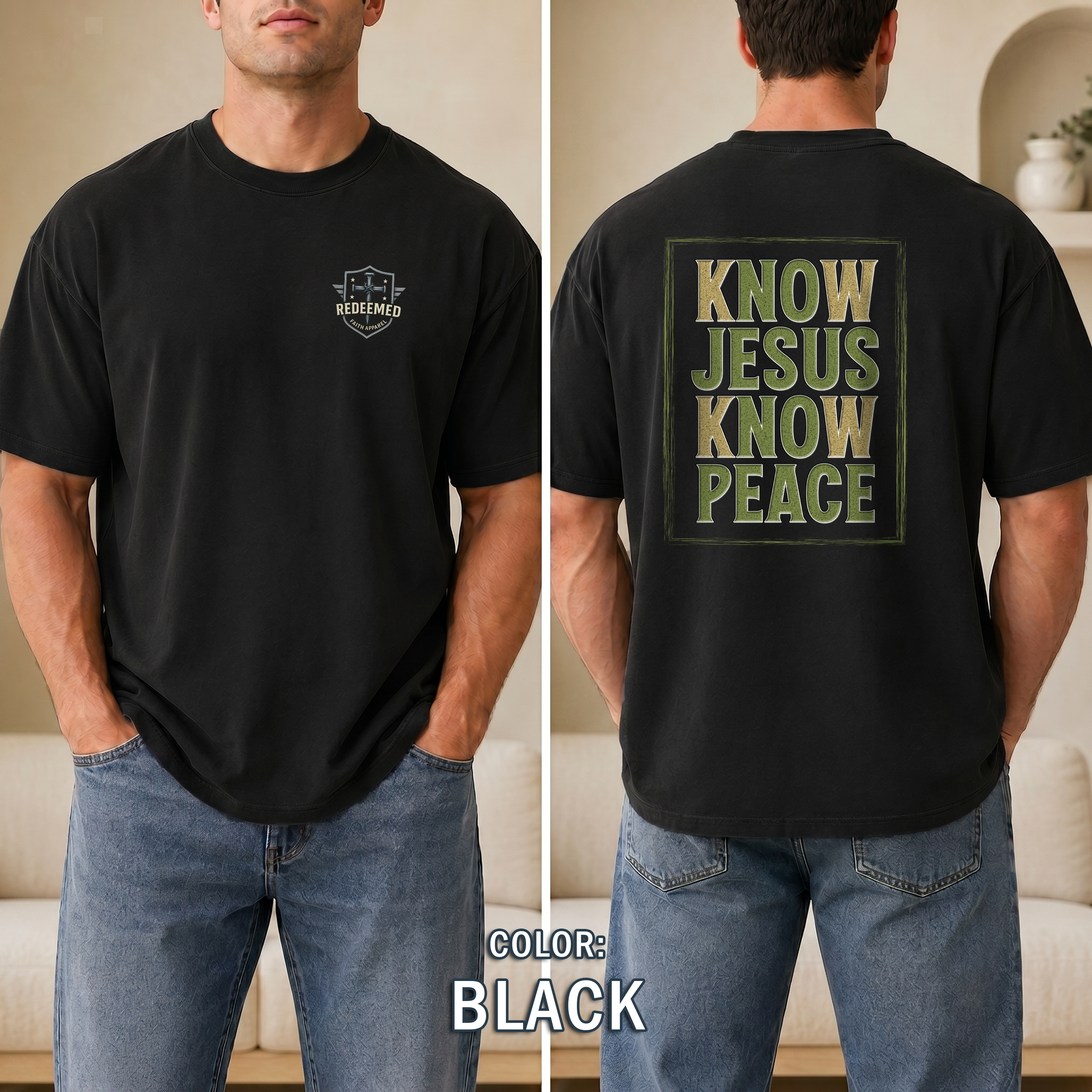 Know Jesus Know Peace Christian T-Shirt, Faith Based Jesus Shirt, Christian Graphic Tee, Redeemed Faith Apparel, Bold Christian Apparel