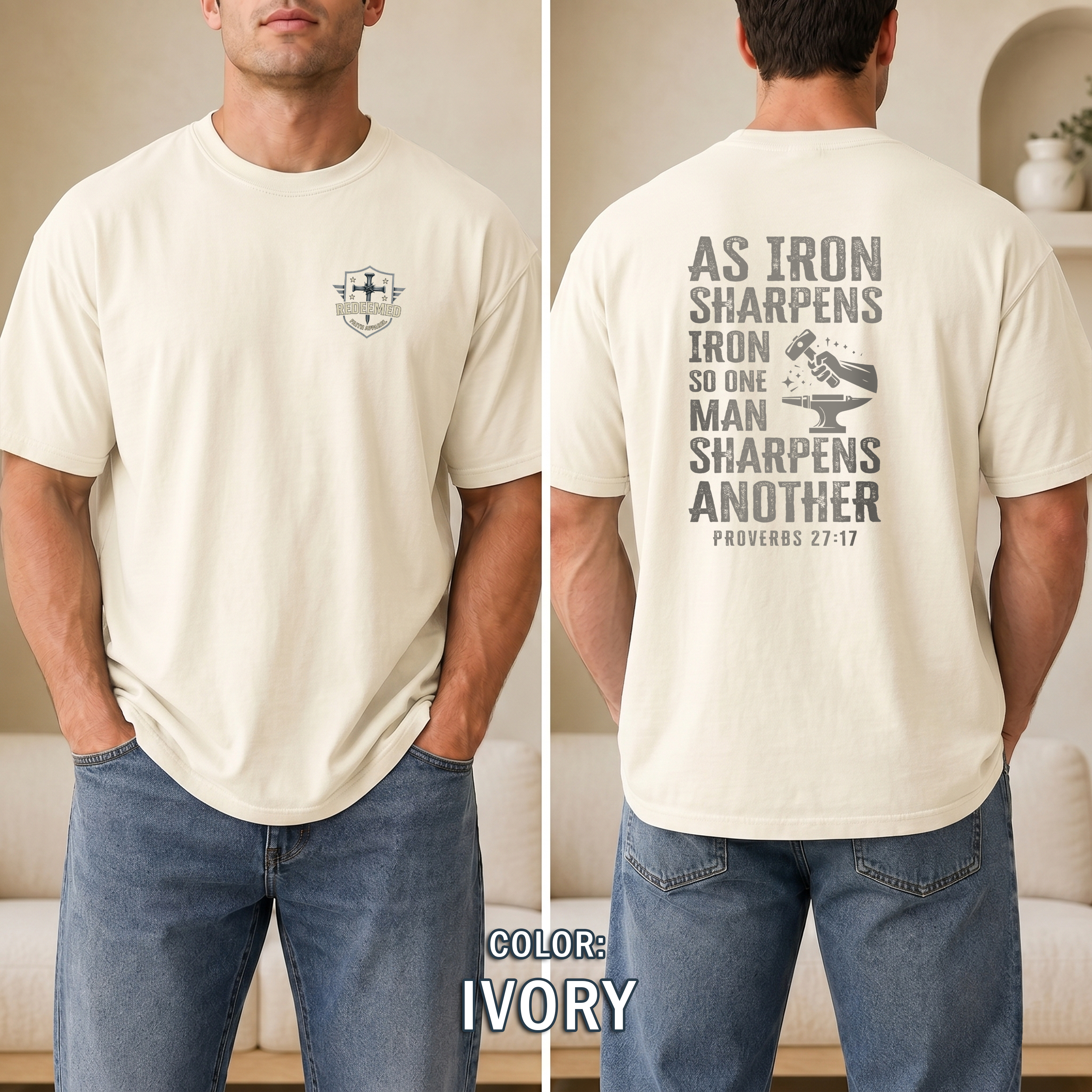 As Iron Sharpens Iron Proverbs 27:17 Shirt, Christian Blacksmith Shirt, Mens Faith T-Shirt, Christian Faith Shirt, Redeemed Faith Apparel