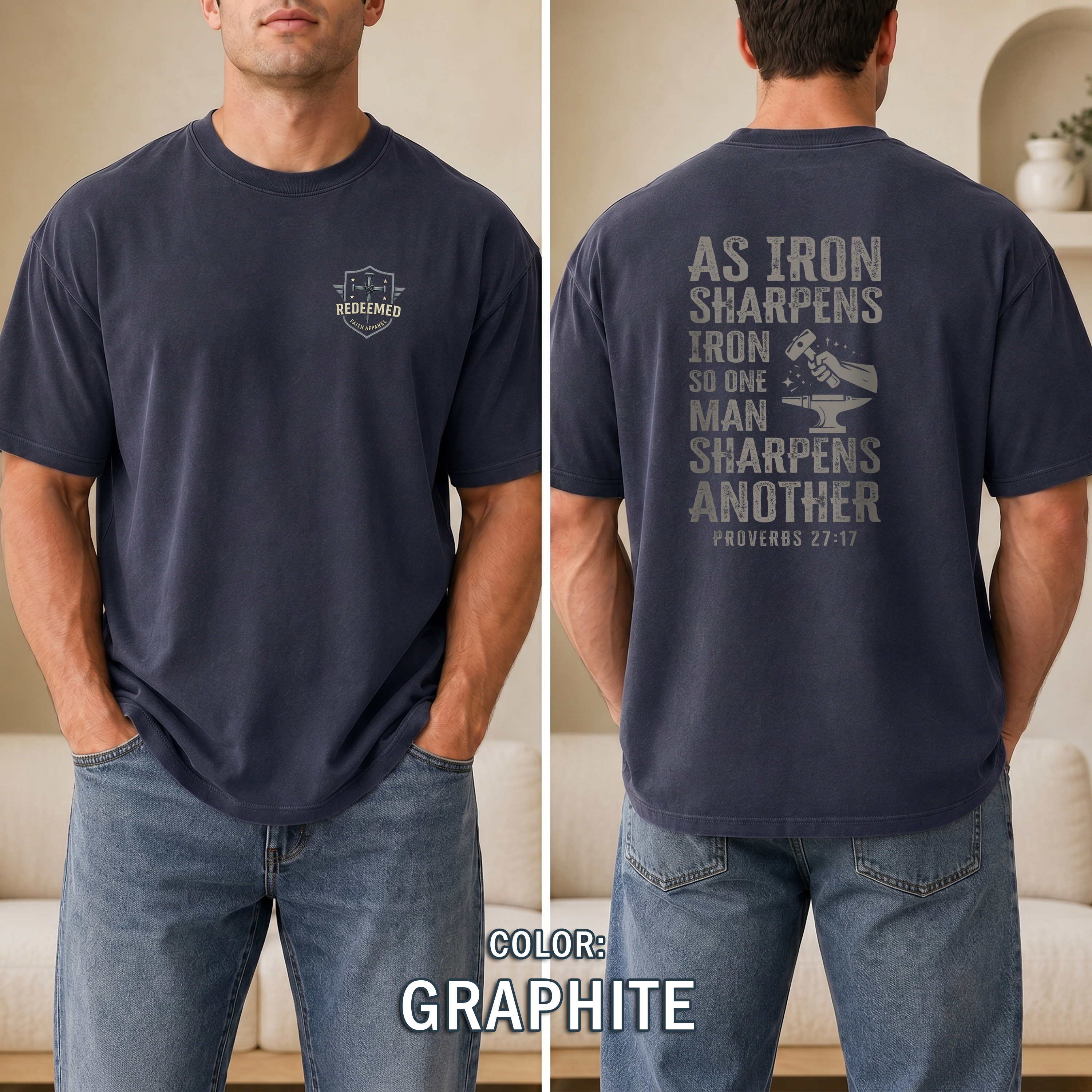 As Iron Sharpens Iron Proverbs 27:17 Shirt, Christian Blacksmith Shirt, Mens Faith T-Shirt, Christian Faith Shirt, Redeemed Faith Apparel