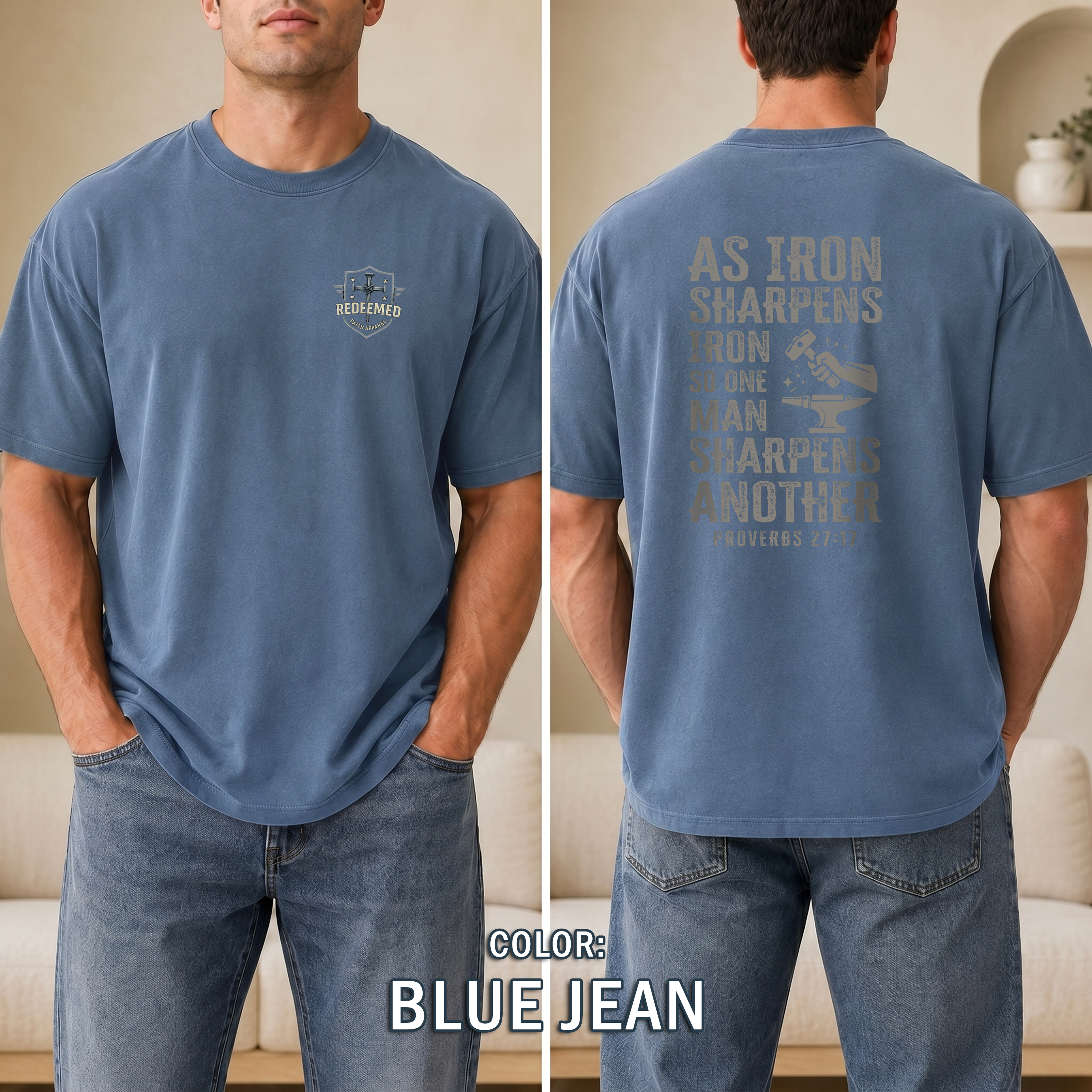 As Iron Sharpens Iron Proverbs 27:17 Shirt, Christian Blacksmith Shirt, Mens Faith T-Shirt, Christian Faith Shirt, Redeemed Faith Apparel
