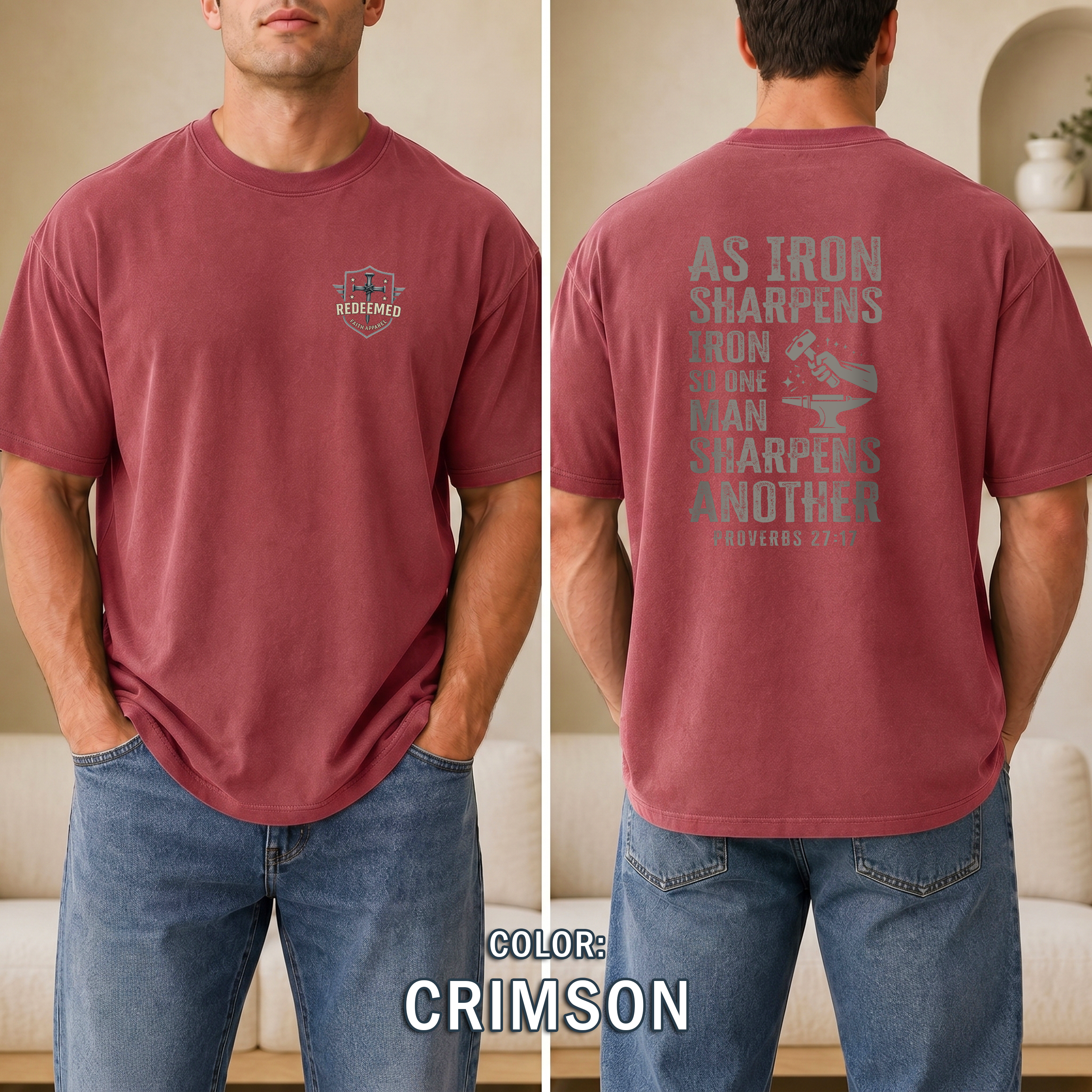 As Iron Sharpens Iron Proverbs 27:17 Shirt, Christian Blacksmith Shirt, Mens Faith T-Shirt, Christian Faith Shirt, Redeemed Faith Apparel
